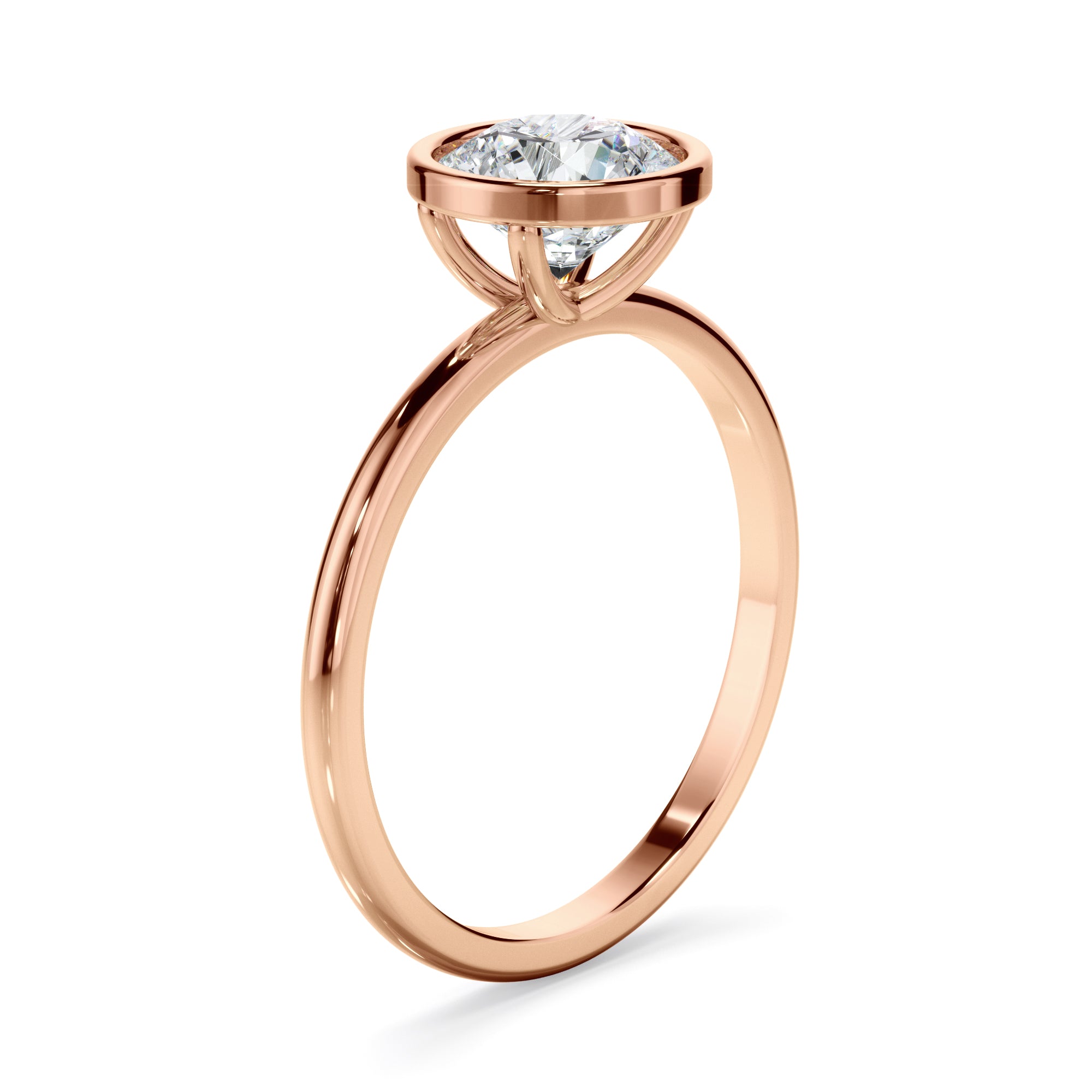 Leandra - Round Brilliant Cut Diamond Solitaire Bezel Set Engagement Ring