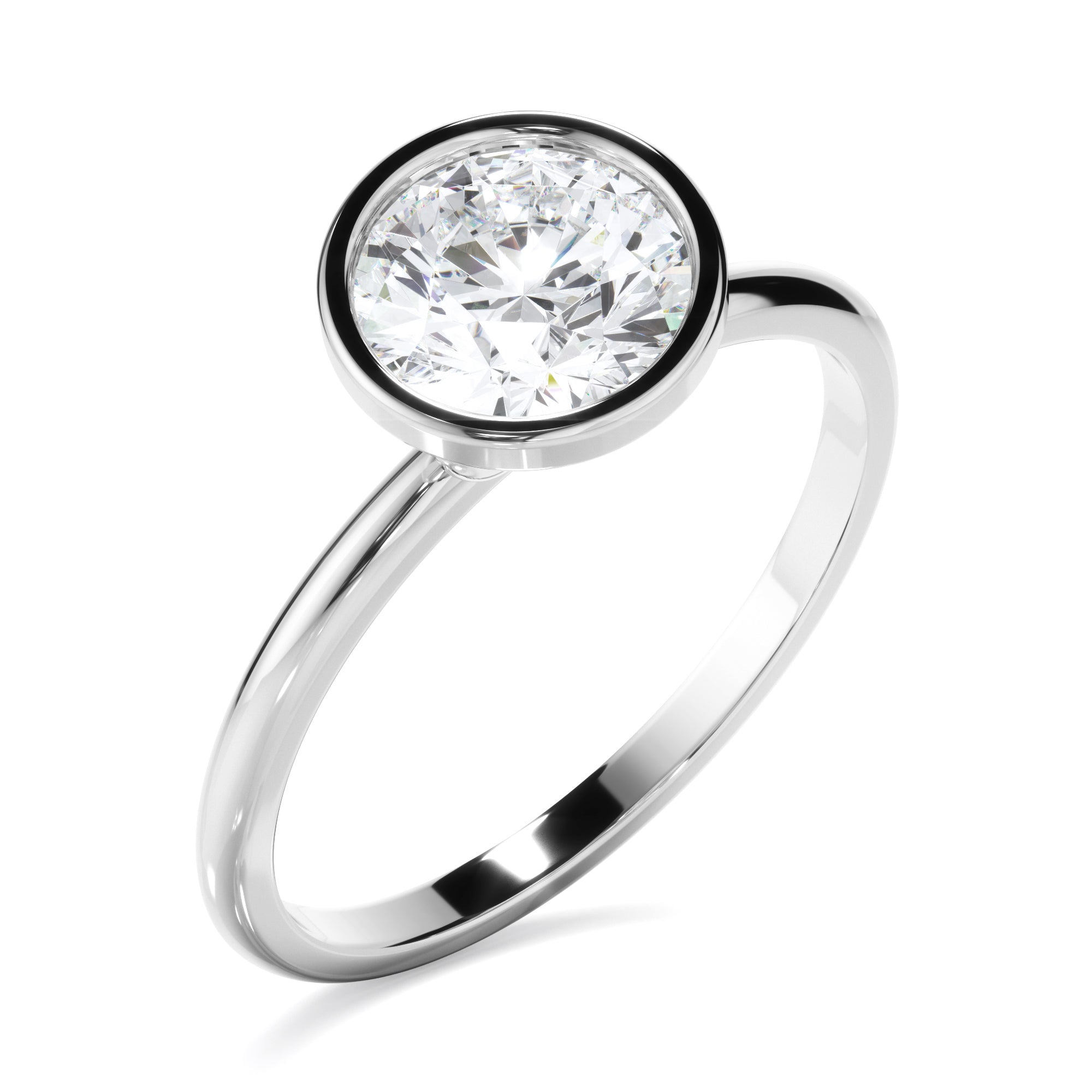 Leandra - Round Brilliant Cut Diamond Solitaire Bezel Set Engagement Ring