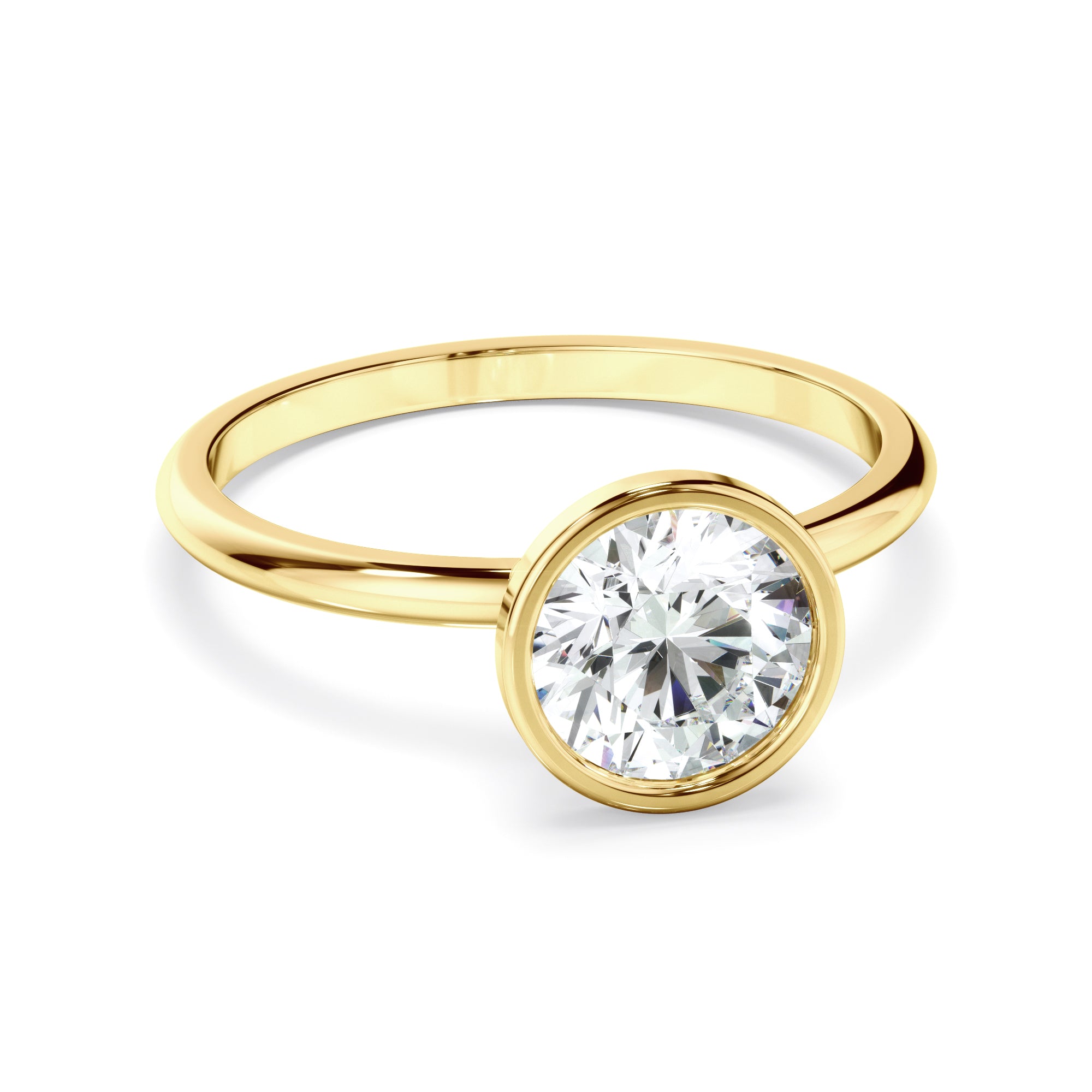 Leandra - Round Brilliant Cut Diamond Solitaire Bezel Set Engagement Ring