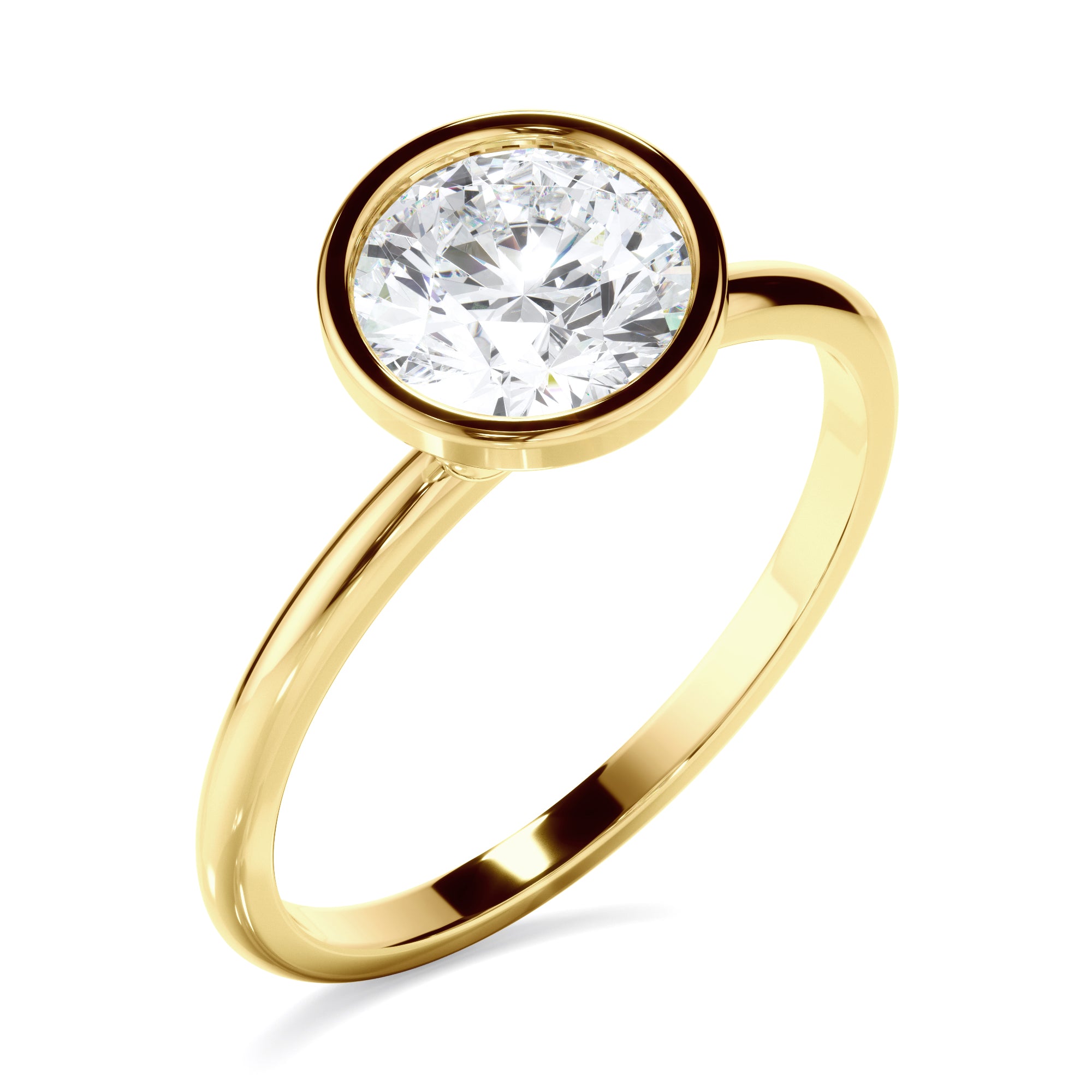 Leandra - Round Brilliant Cut Diamond Solitaire Bezel Set Engagement Ring