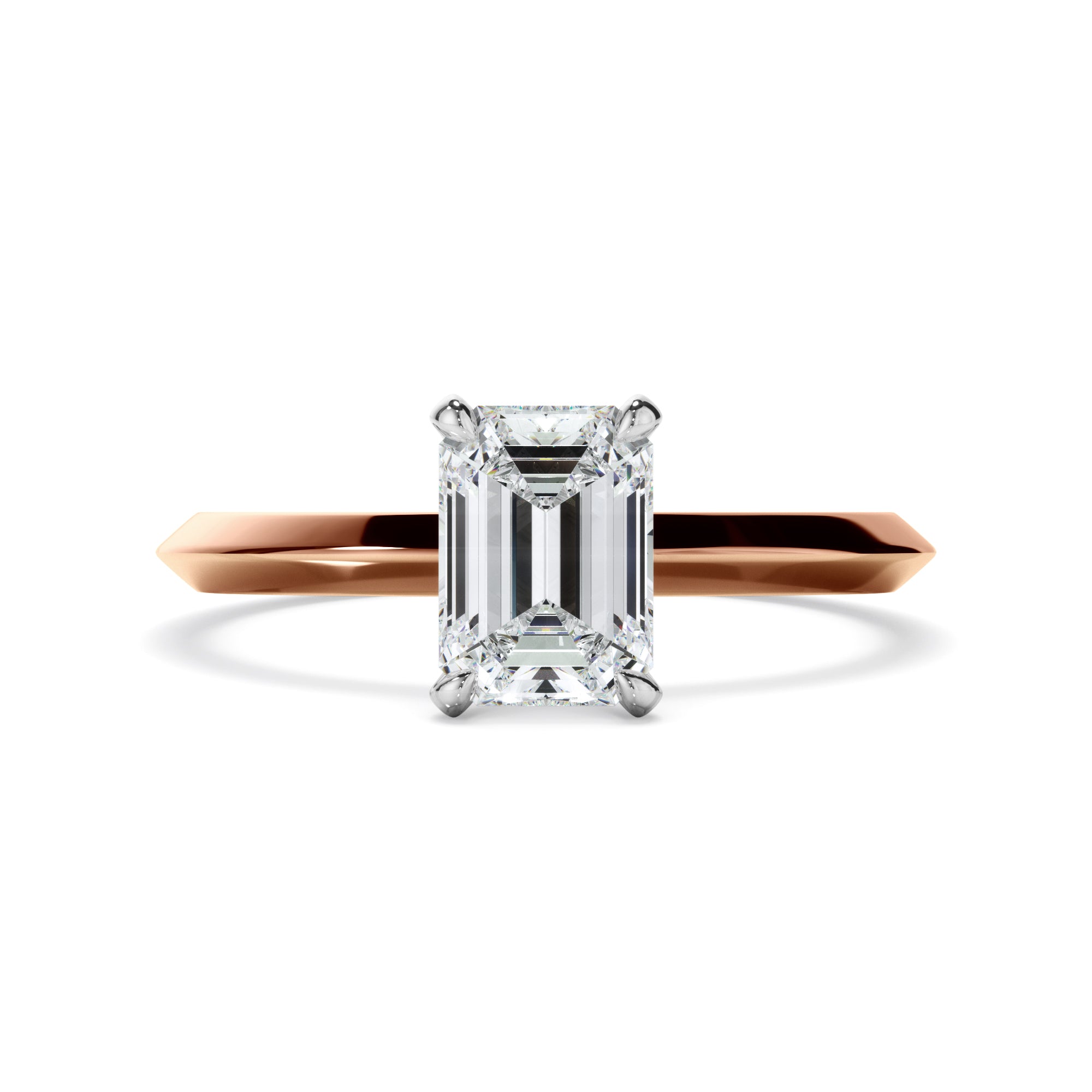 Callisto - Emerald Cut Diamond Solitaire Knife Edge Engagement Ring