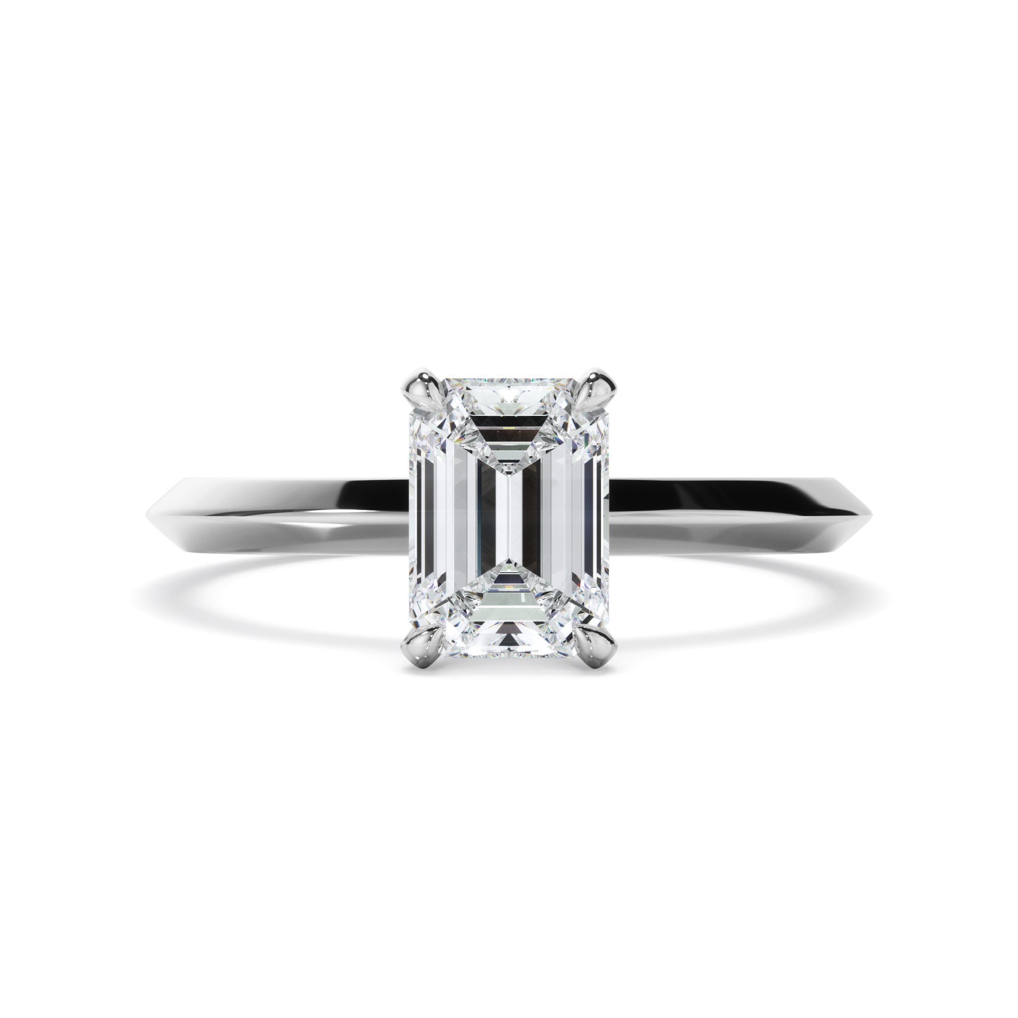 Callisto - Emerald Cut Diamond Solitaire Knife Edge Engagement Ring