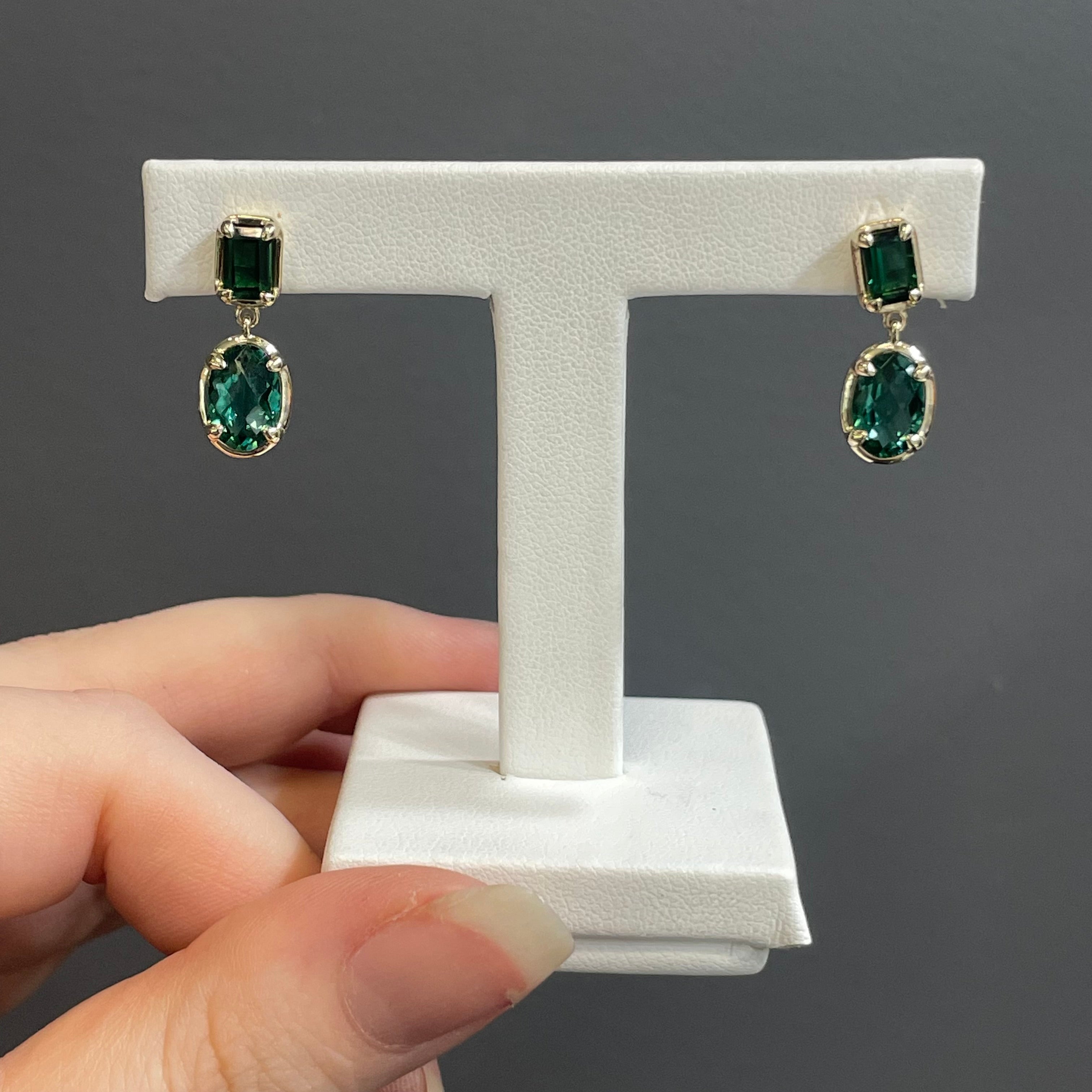 Miriam 9ct Yellow Gold Emerald Cut & Faceted Oval Green Quartz Drop Earrings