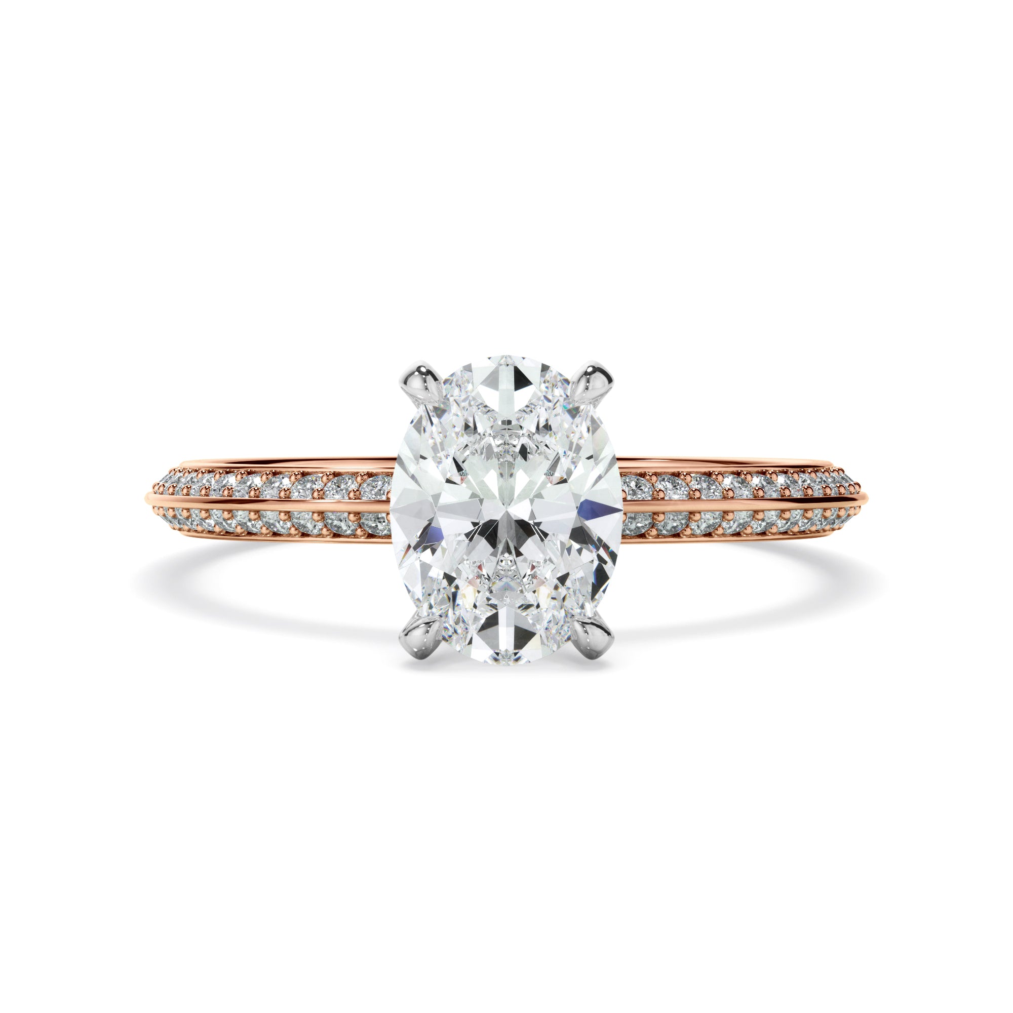 Astrid - Oval Cut Diamond Knife Edge Engagement Ring With Diamond Pave Sides