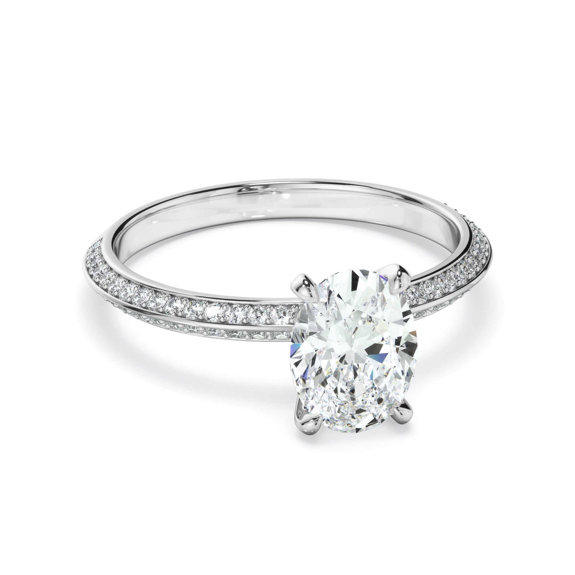 Astrid - Oval Cut Diamond Knife Edge Engagement Ring With Diamond Pave Sides