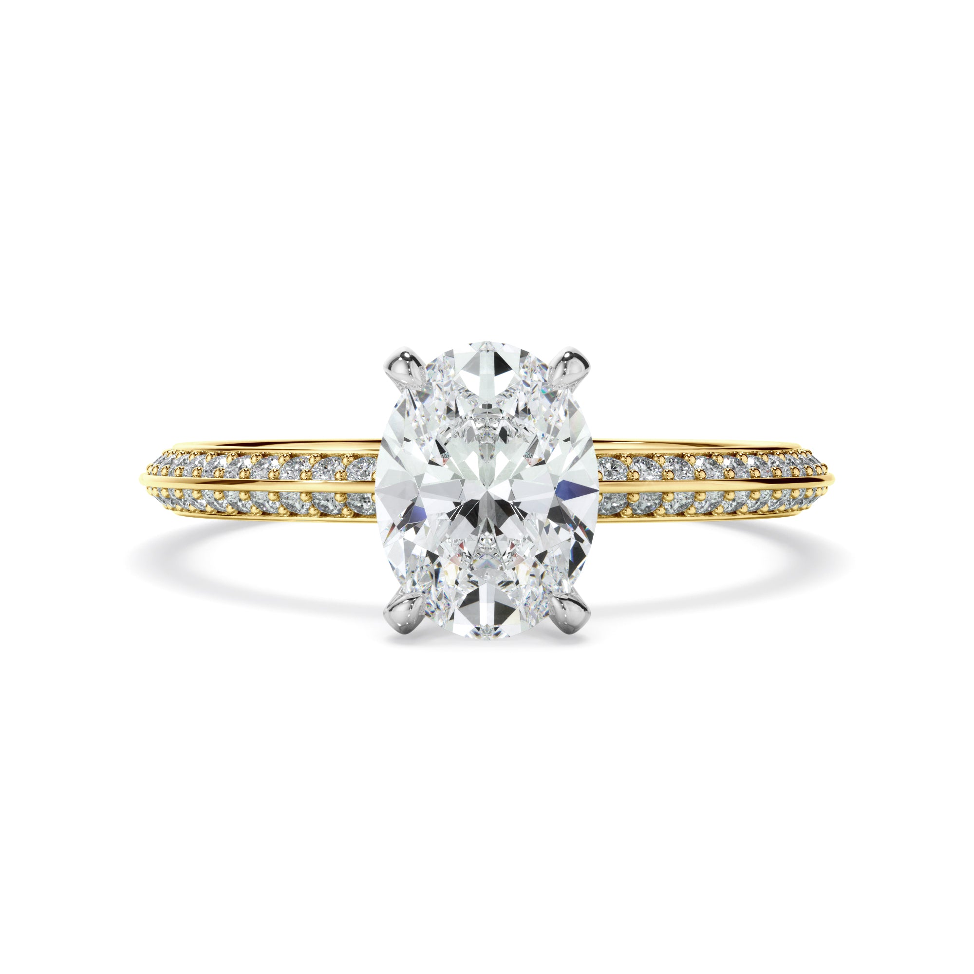Astrid - Oval Cut Diamond Knife Edge Engagement Ring With Diamond Pave Sides