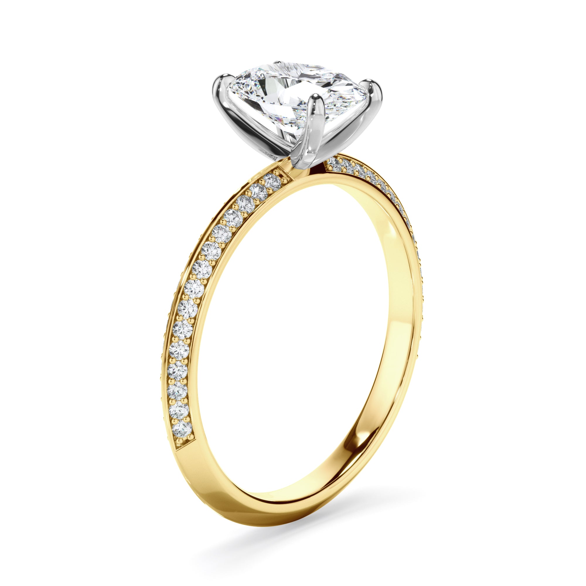 Astrid - Oval Cut Diamond Knife Edge Engagement Ring With Diamond Pave Sides