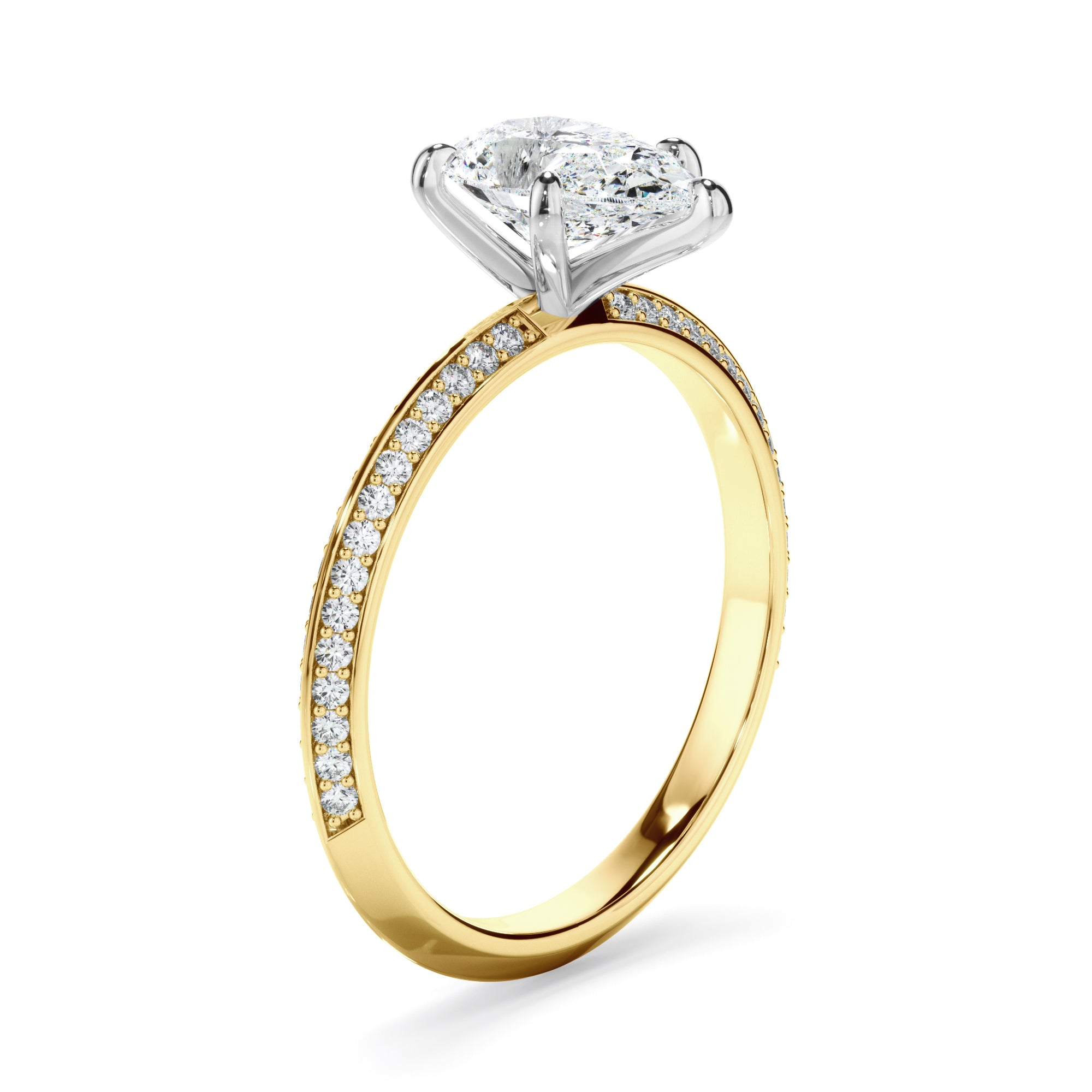 Marcella - Pear Cut Diamond Knife Edge Engagement Ring With Diamond Pave Sides