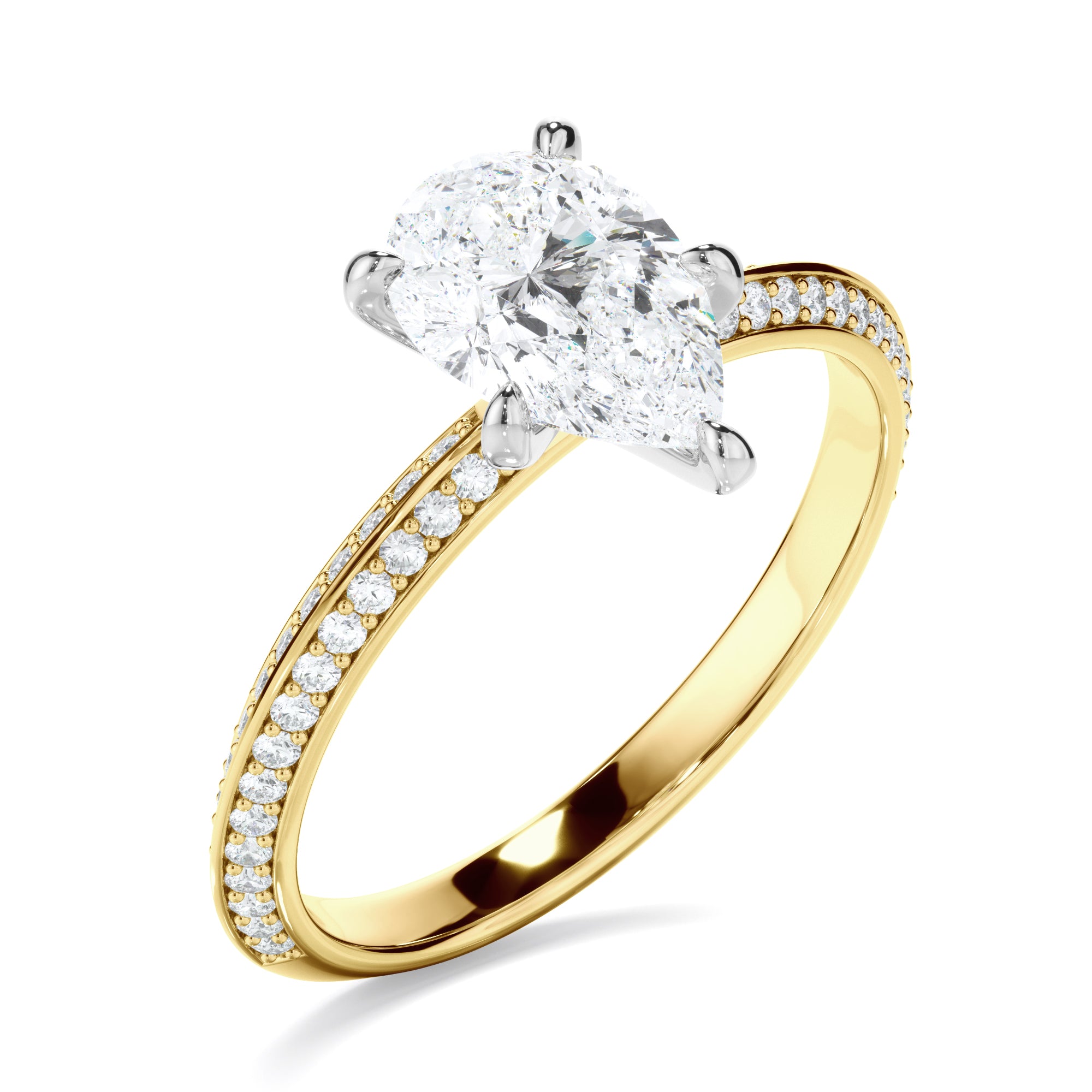 Marcella - Pear Cut Diamond Knife Edge Engagement Ring With Diamond Pave Sides