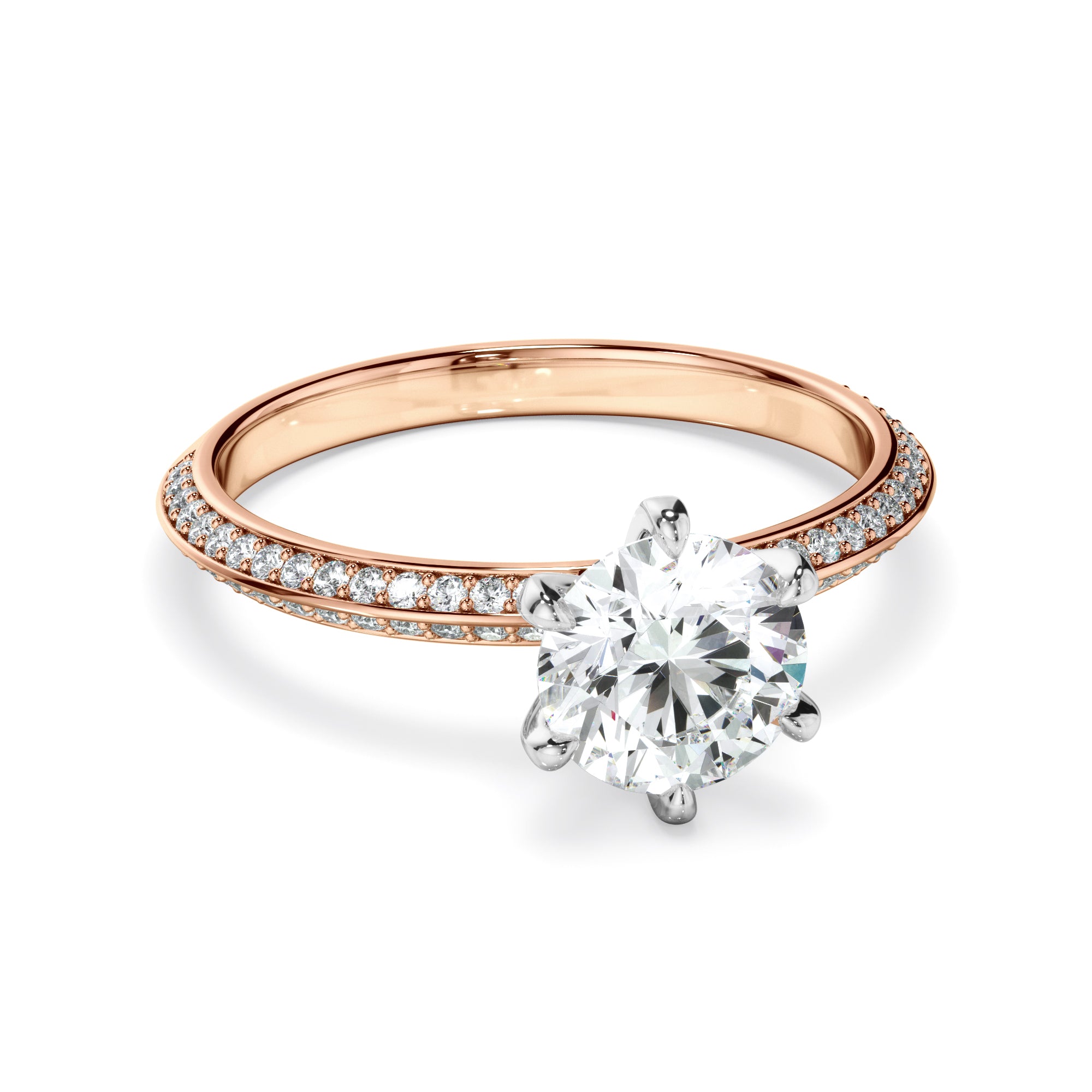 Mariana - Round Brilliant Cut Diamond Knife Edge Engagement Ring With Diamond Pave Sides