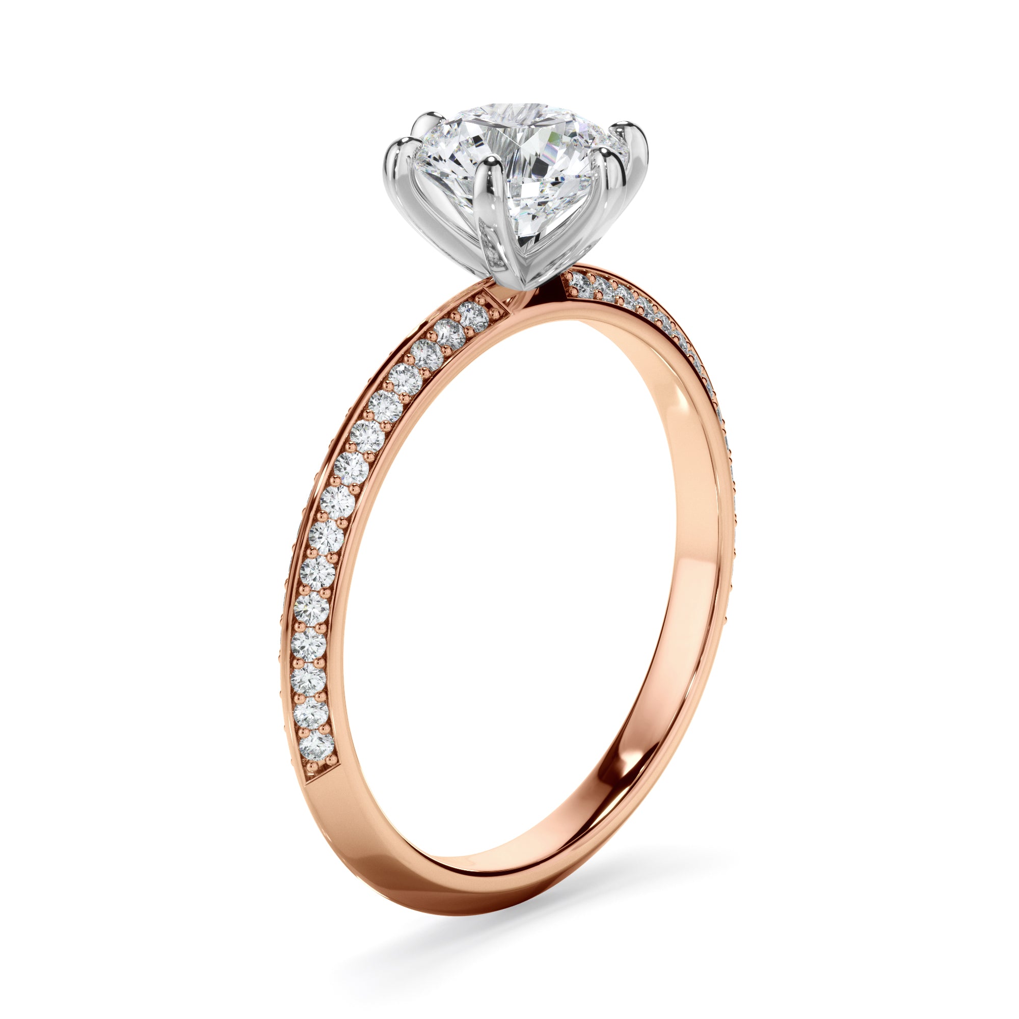 Mariana - Round Brilliant Cut Diamond Knife Edge Engagement Ring With Diamond Pave Sides