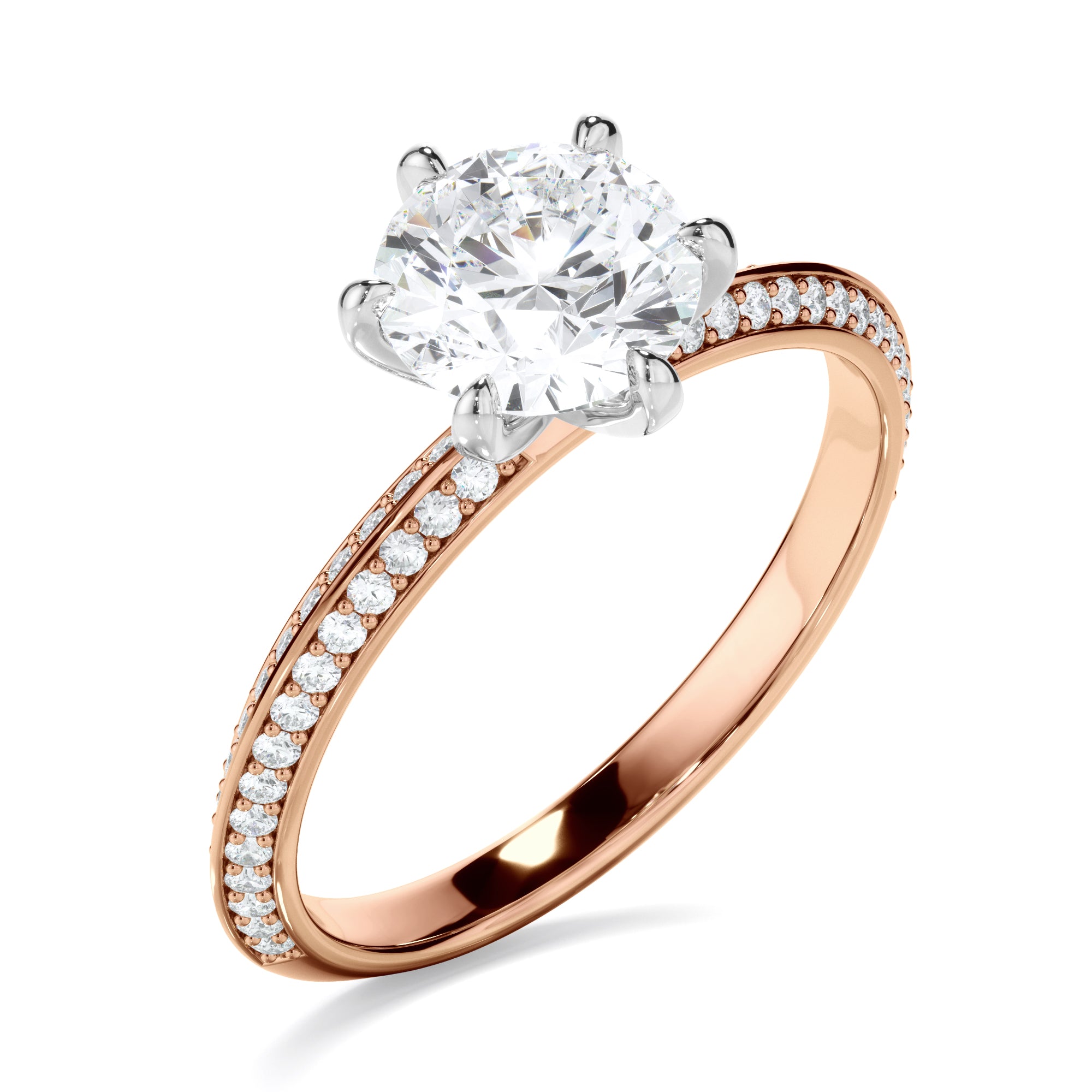 Mariana - Round Brilliant Cut Diamond Knife Edge Engagement Ring With Diamond Pave Sides