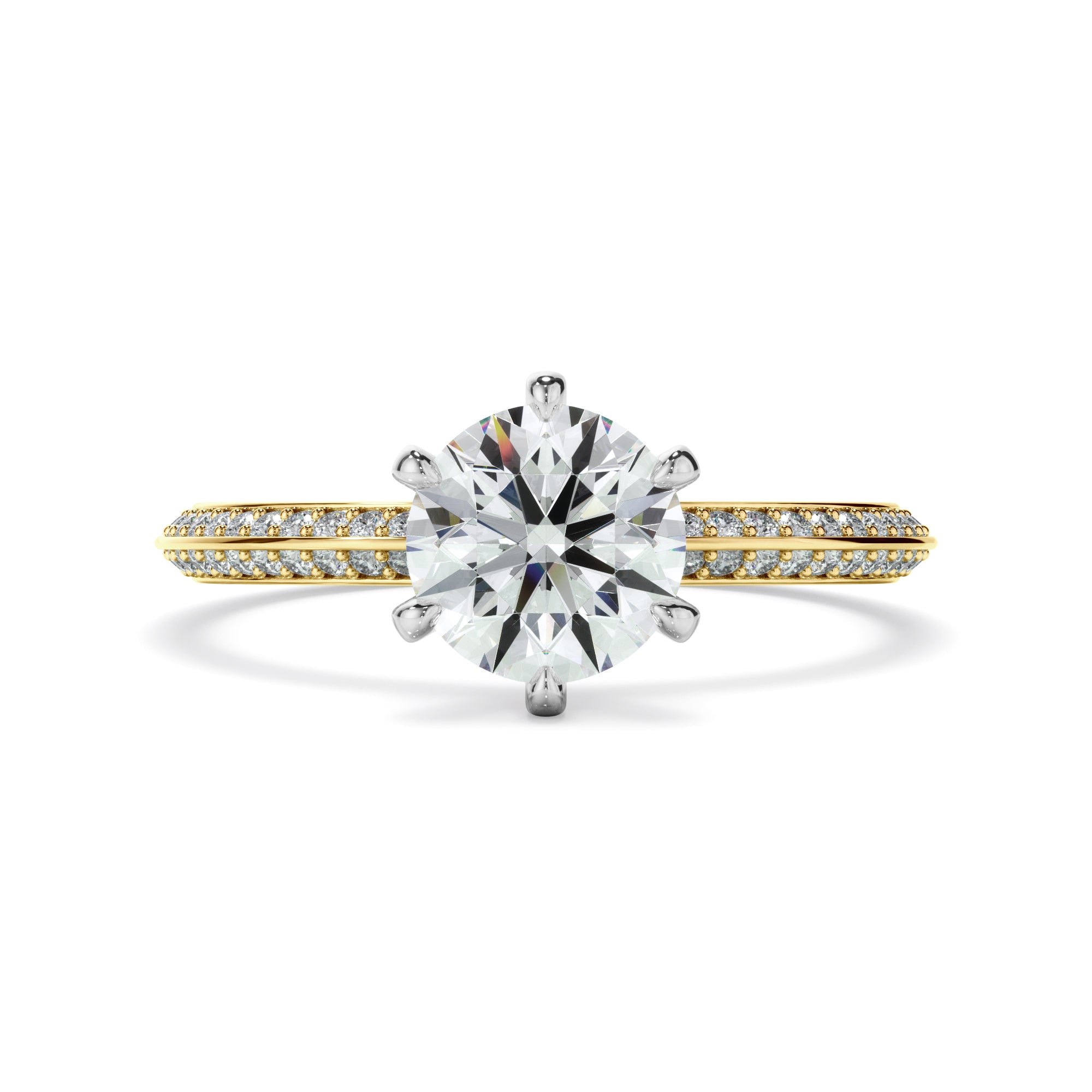 Mariana - Round Brilliant Cut Diamond Knife Edge Engagement Ring With Diamond Pave Sides