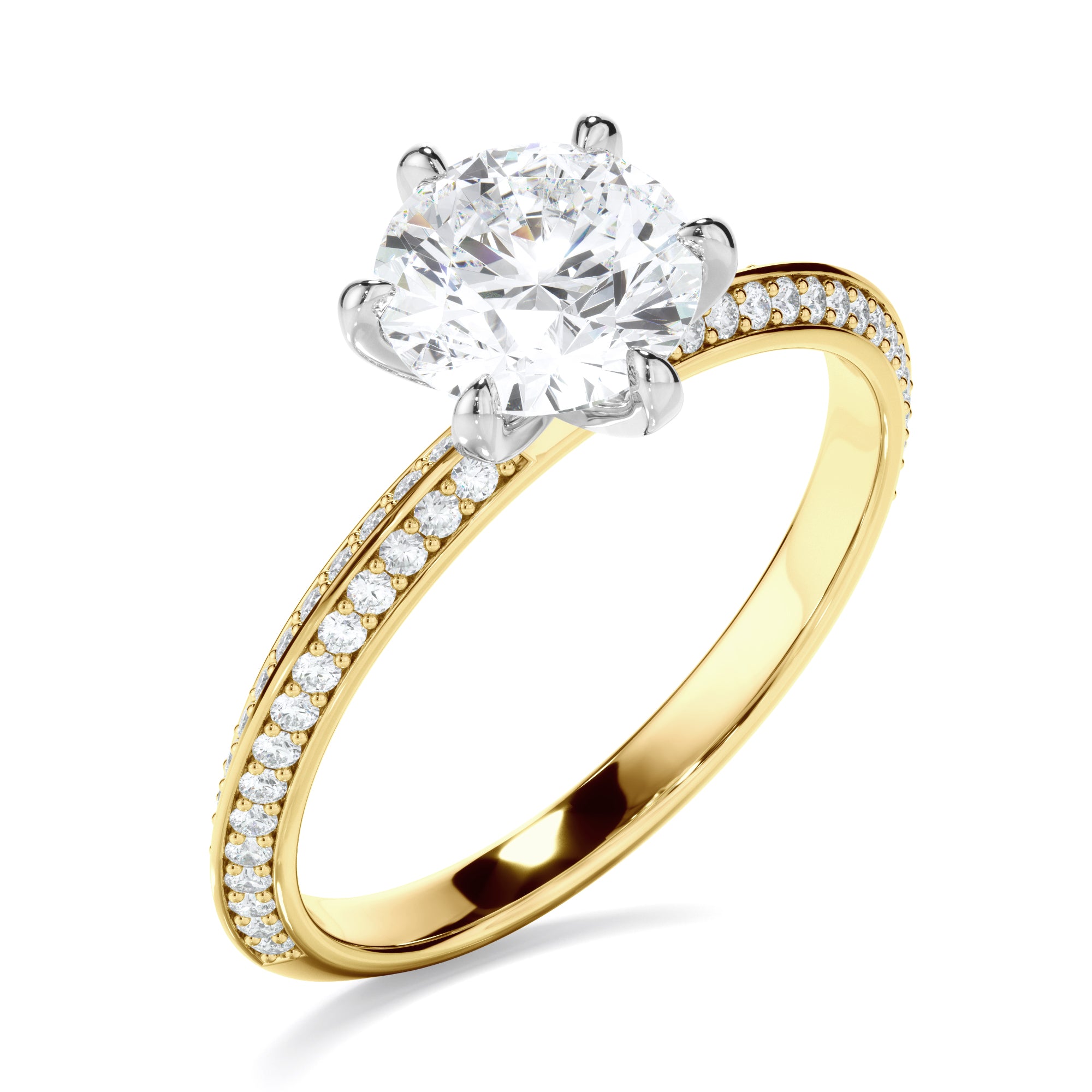 Mariana - Round Brilliant Cut Diamond Knife Edge Engagement Ring With Diamond Pave Sides