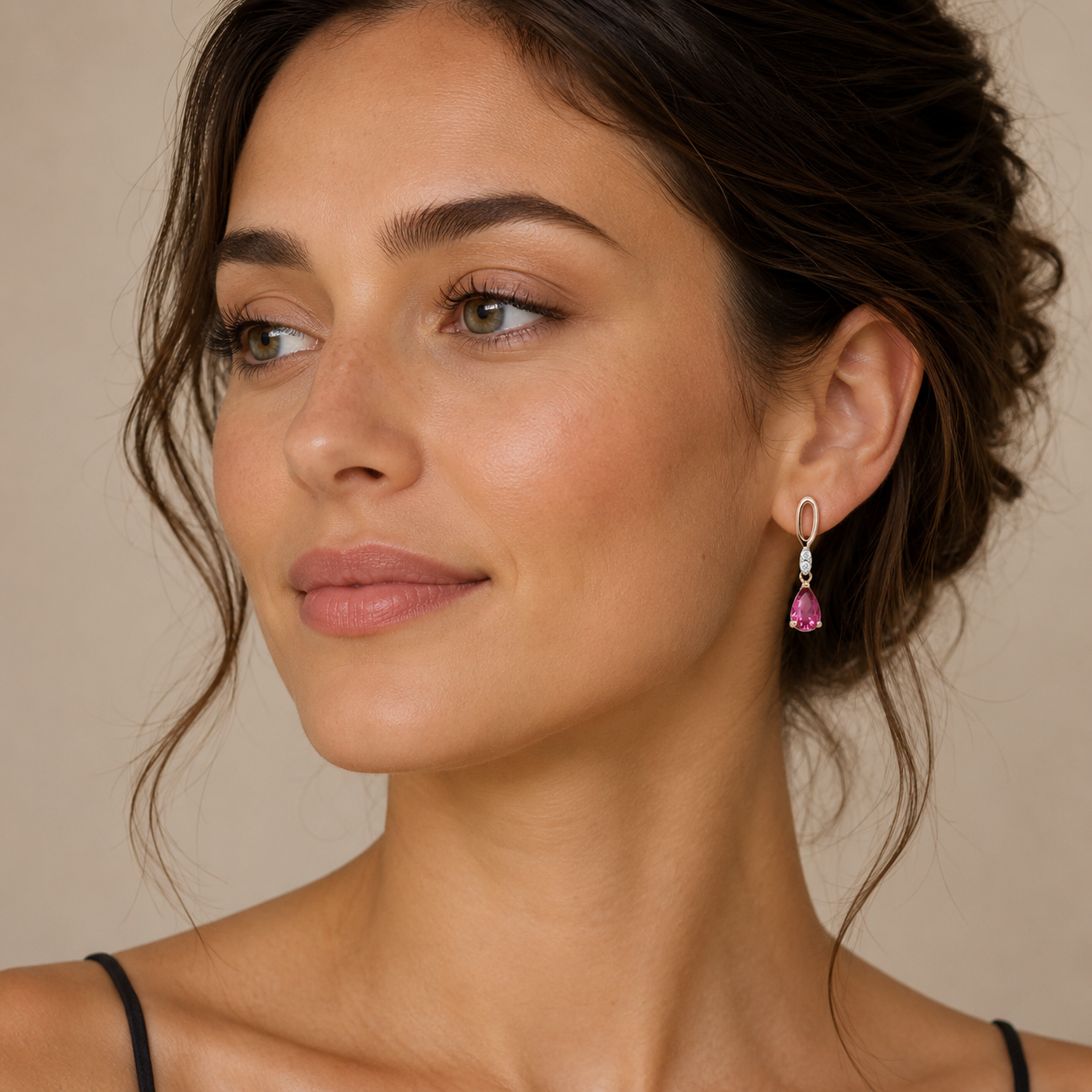 Persephone 9ct Rose Gold Pink Tourmaline Pear Dangle Diamond Earrings