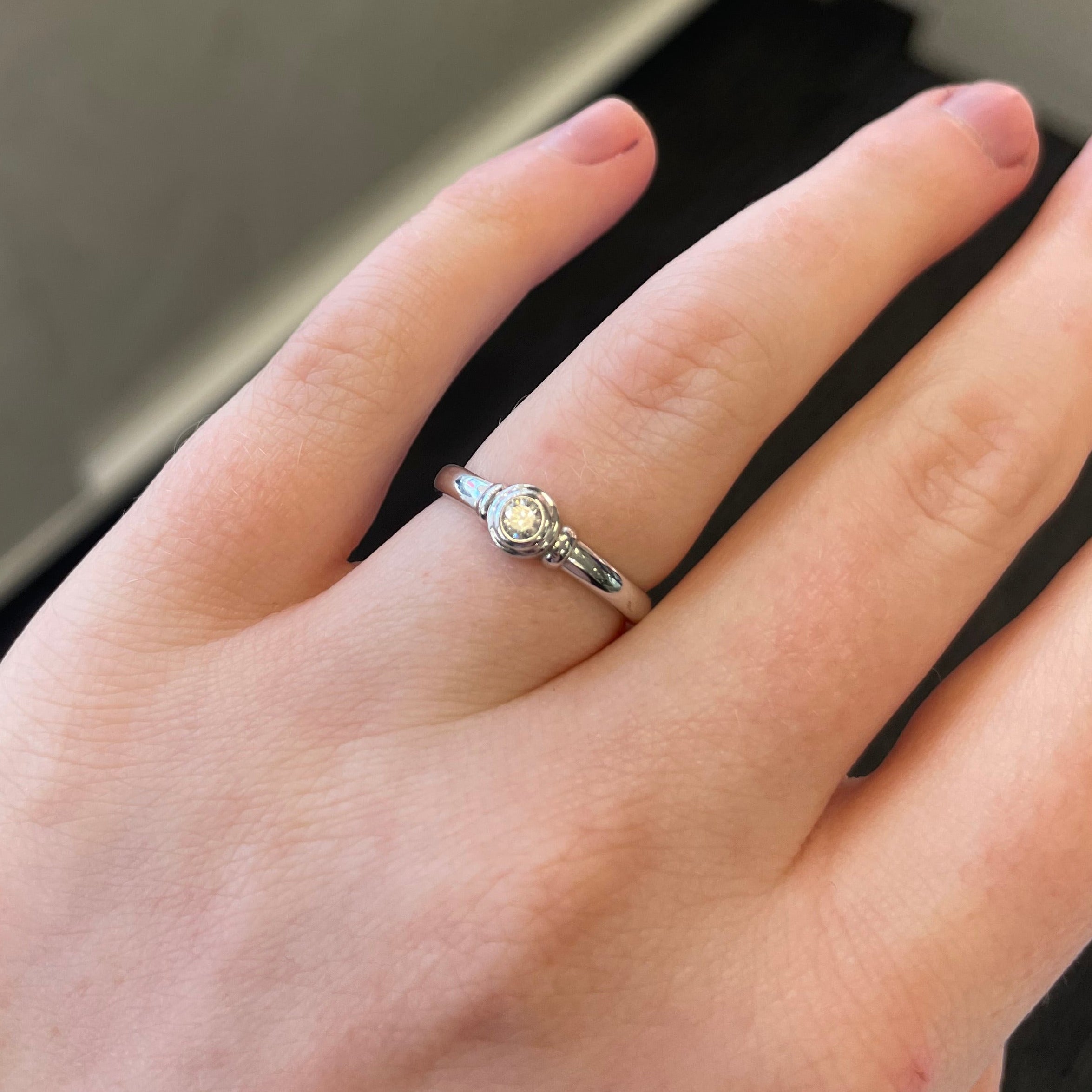 Rebecca 9ct White Gold 0.10ct Bezel Set Round Diamond Solitaire Engagement Ring (Size K)
