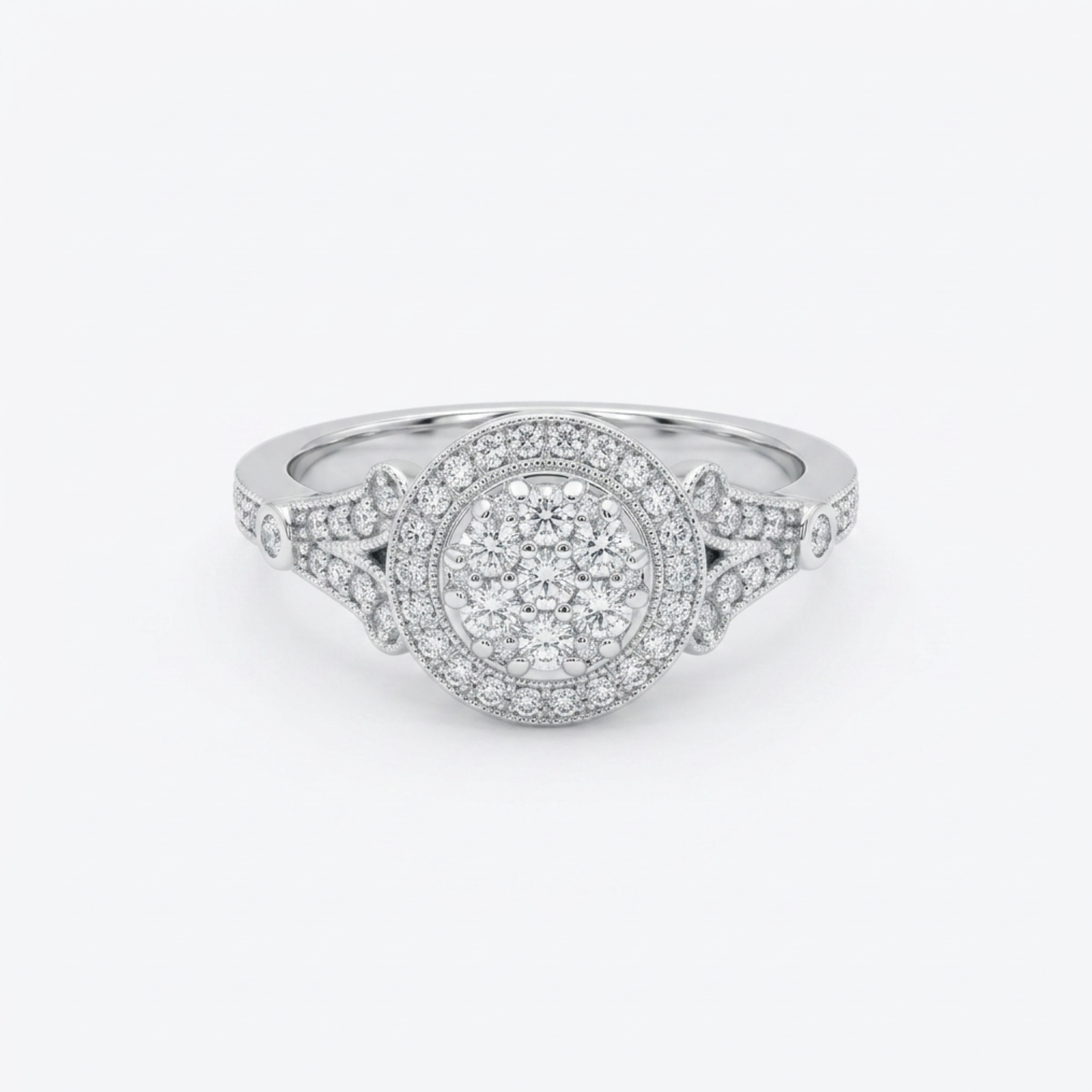 Lacey 9ct White Gold Halo Cluster Diamond Split Shank Engagement Ring (Size L)