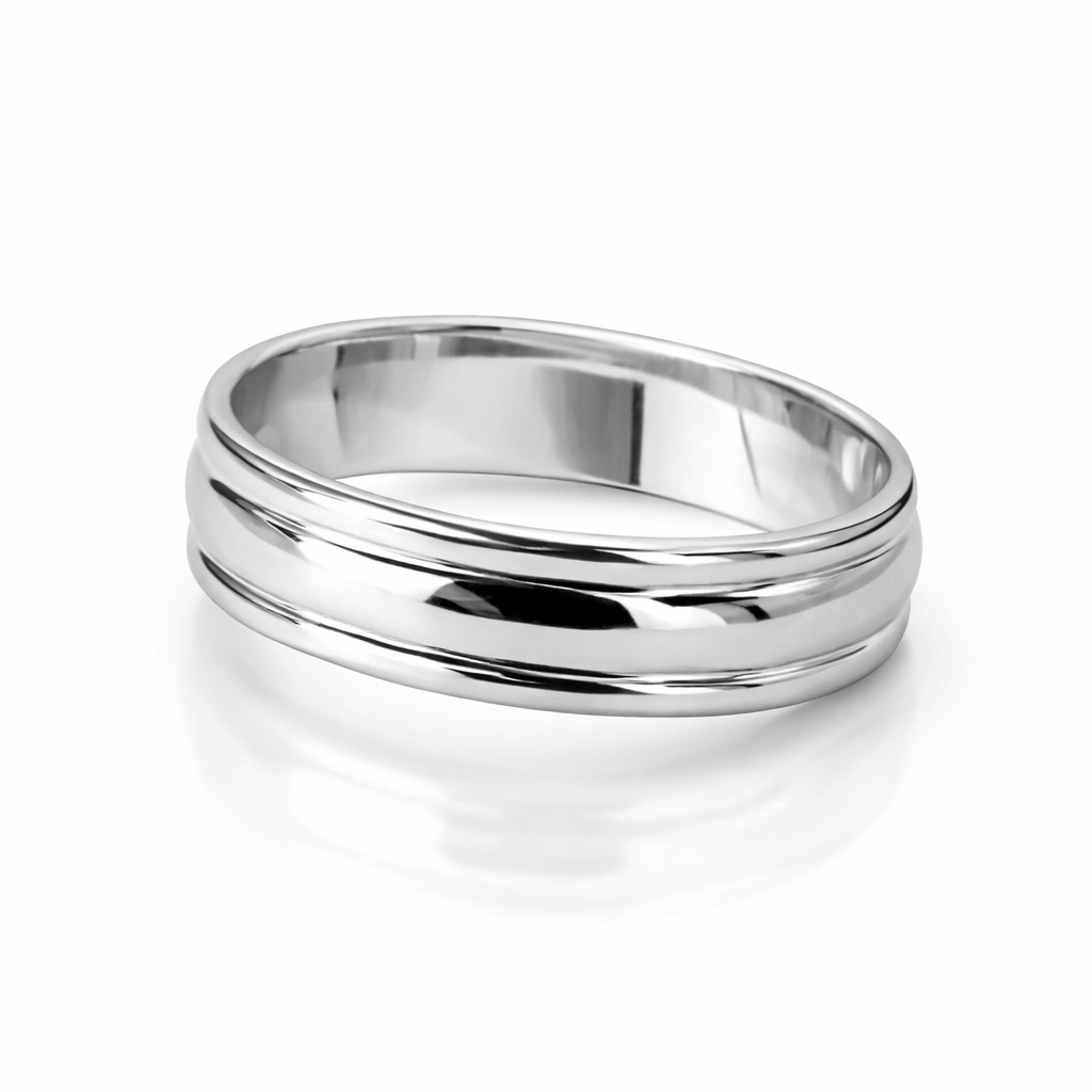 Noah 9ct White Gold Rolled Edge Mens Ring (Size W 1/2)