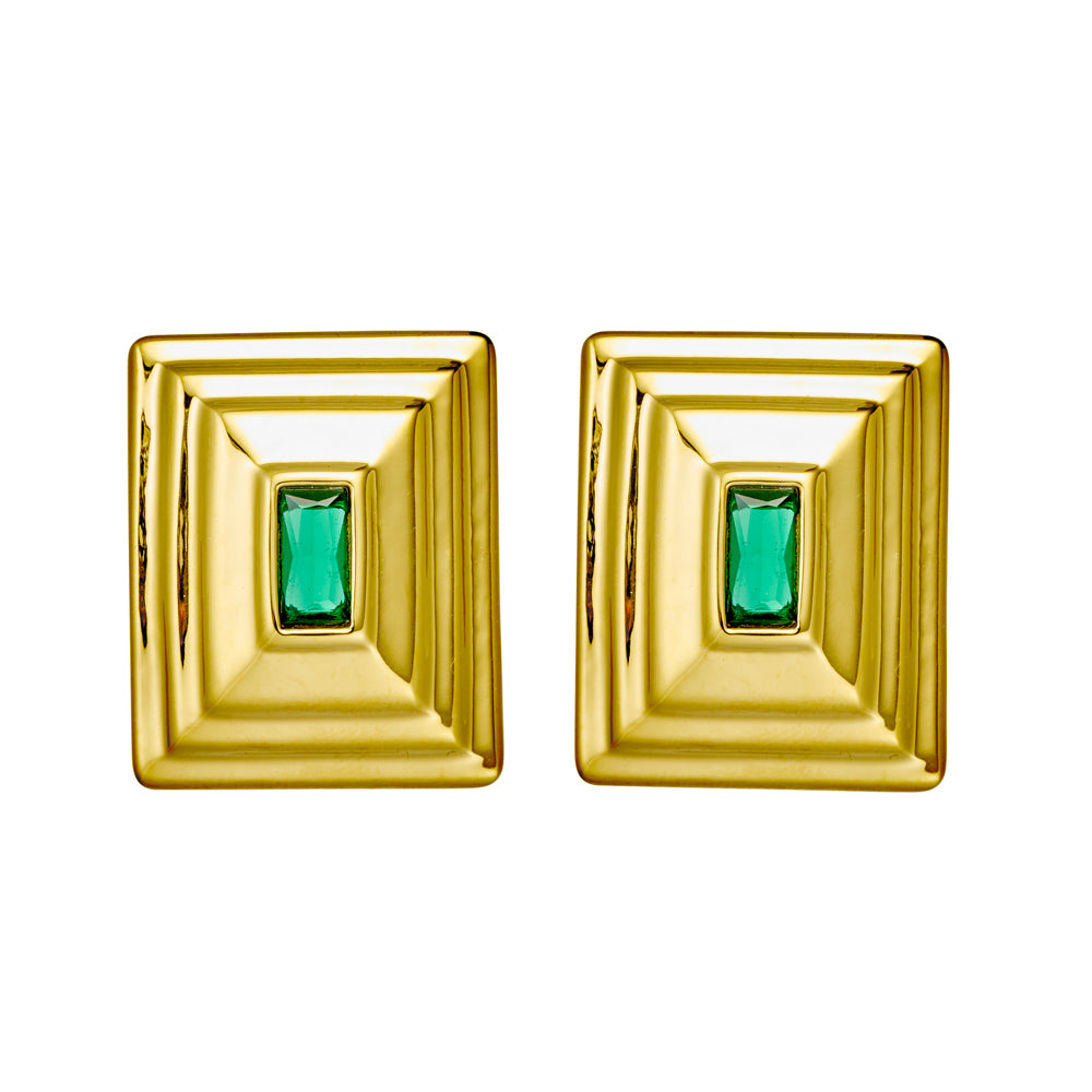 Oversized Art Deco Stud Earrings with Emerald Green CZ