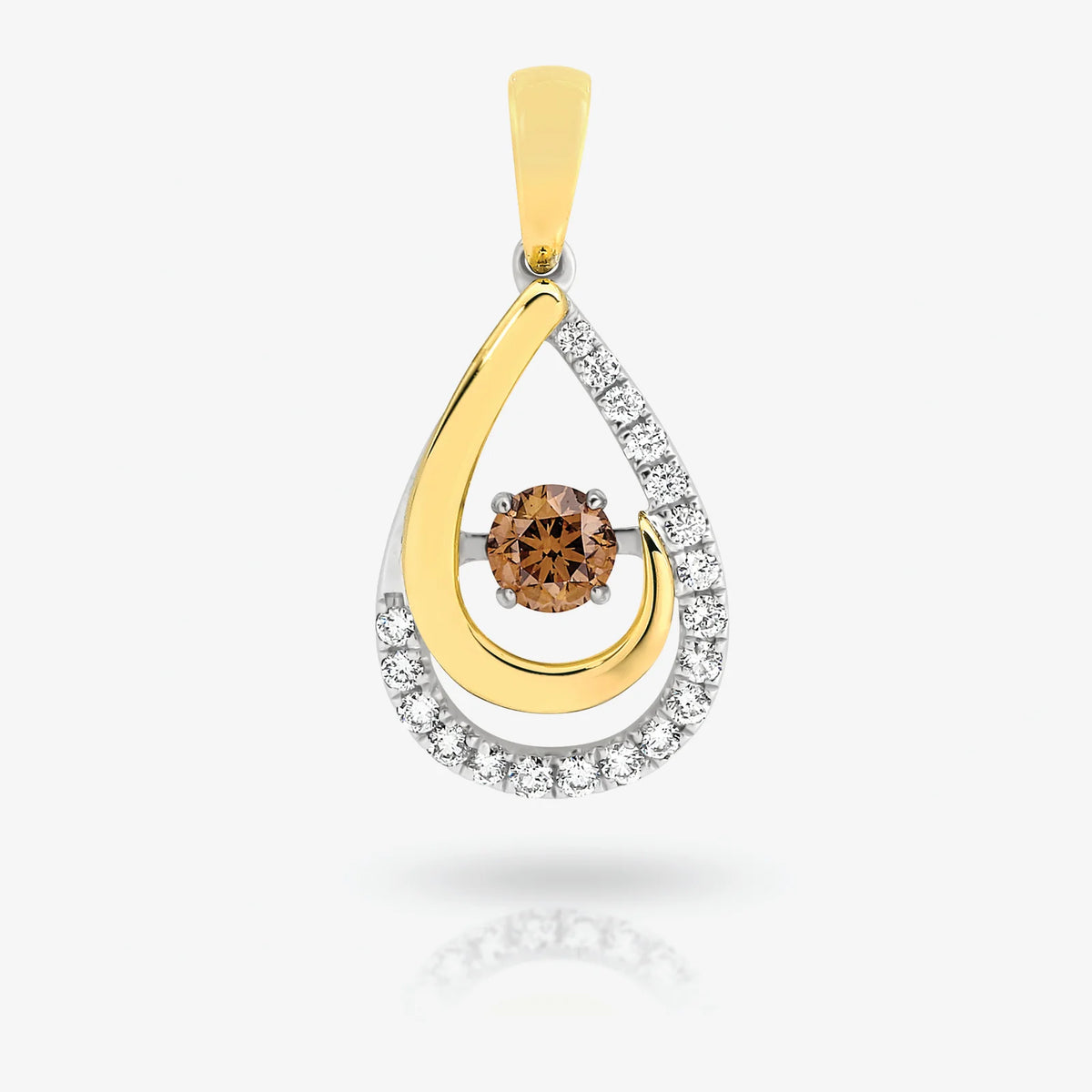 9ct Yellow Gold Chocolate Dancing Diamond Pendant Necklace