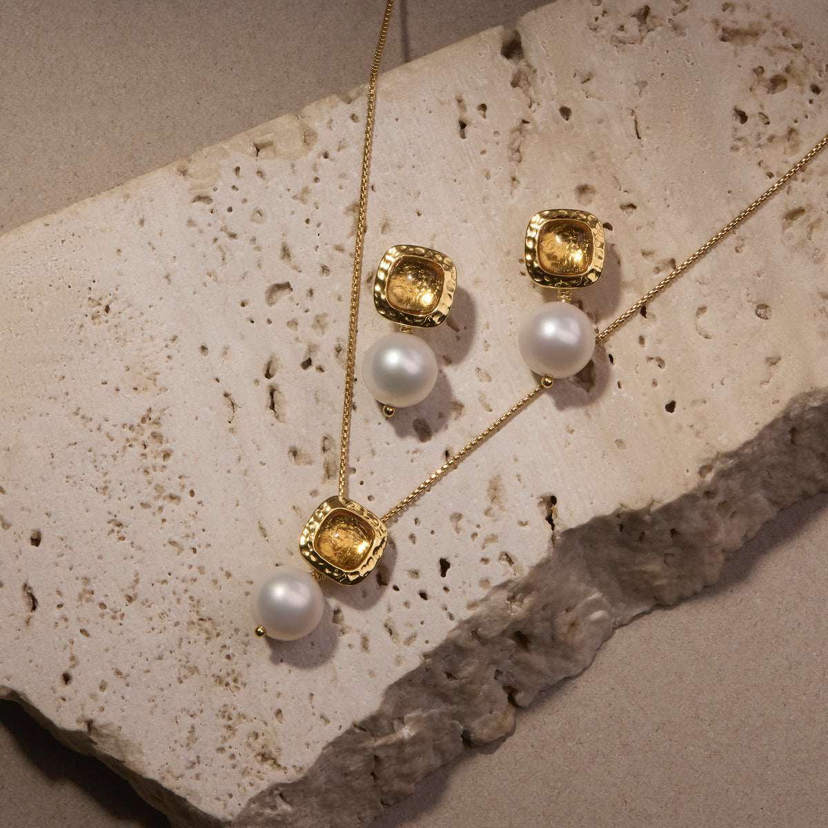Coral Kiss Citrine & Pearl Pendant Necklace