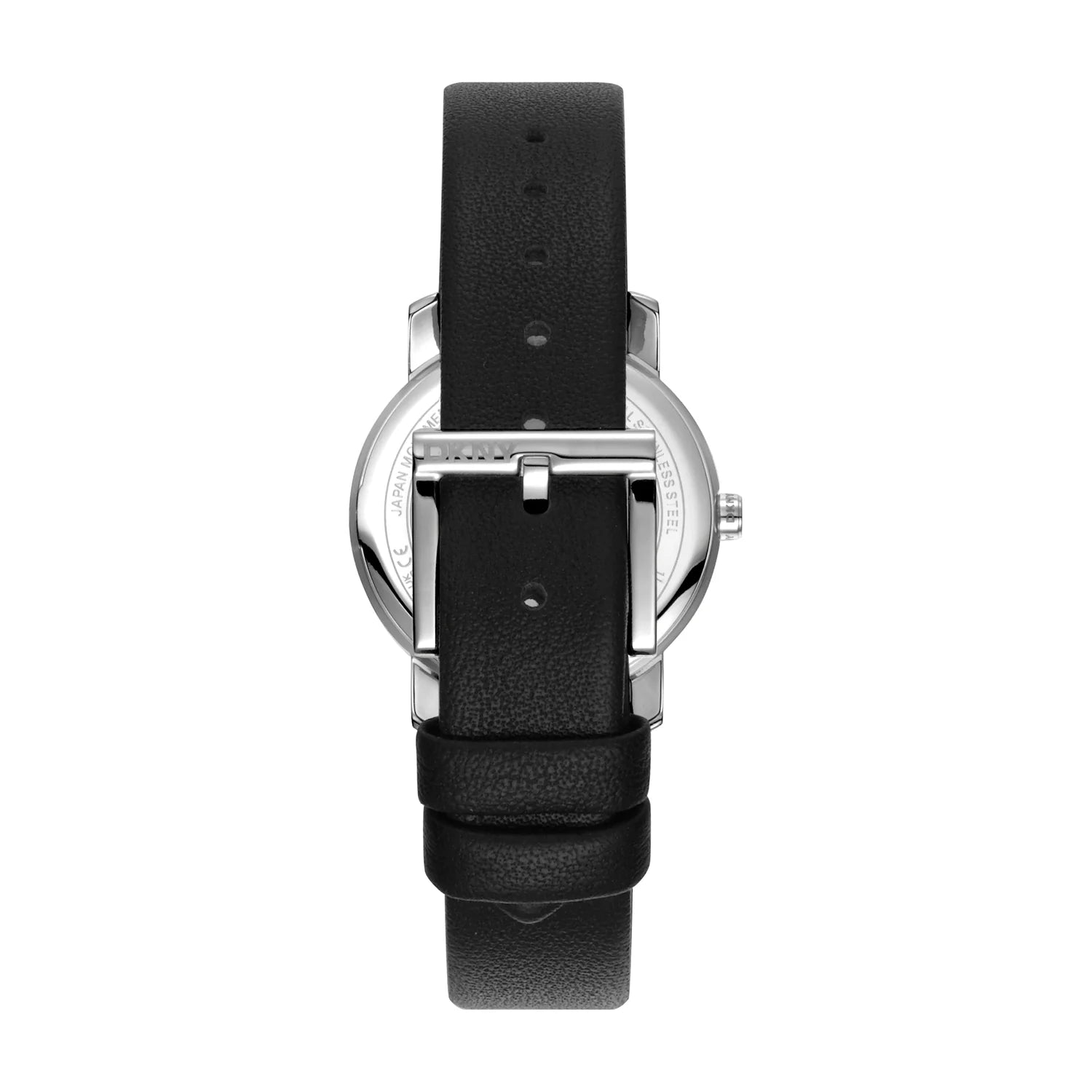 DKNY Astoria Glitz Silver Dial Black Leather Strap Ladies Watch