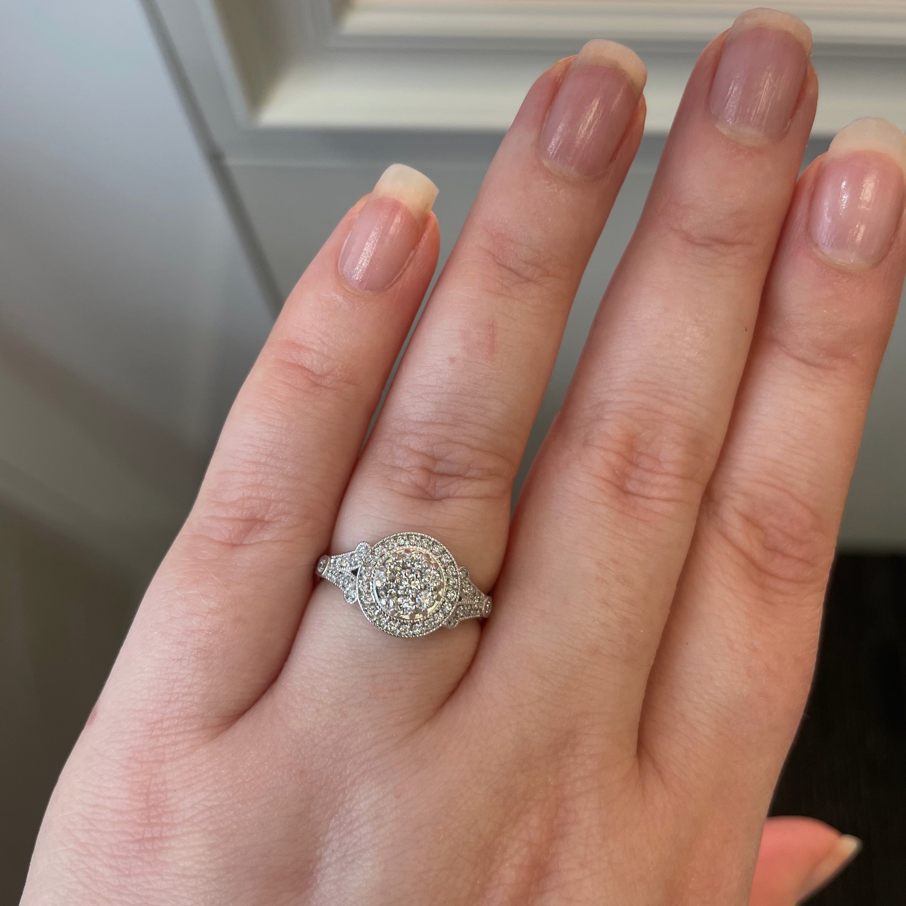 Lacey 9ct White Gold Halo Cluster Diamond Split Shank Engagement Ring (Size L)