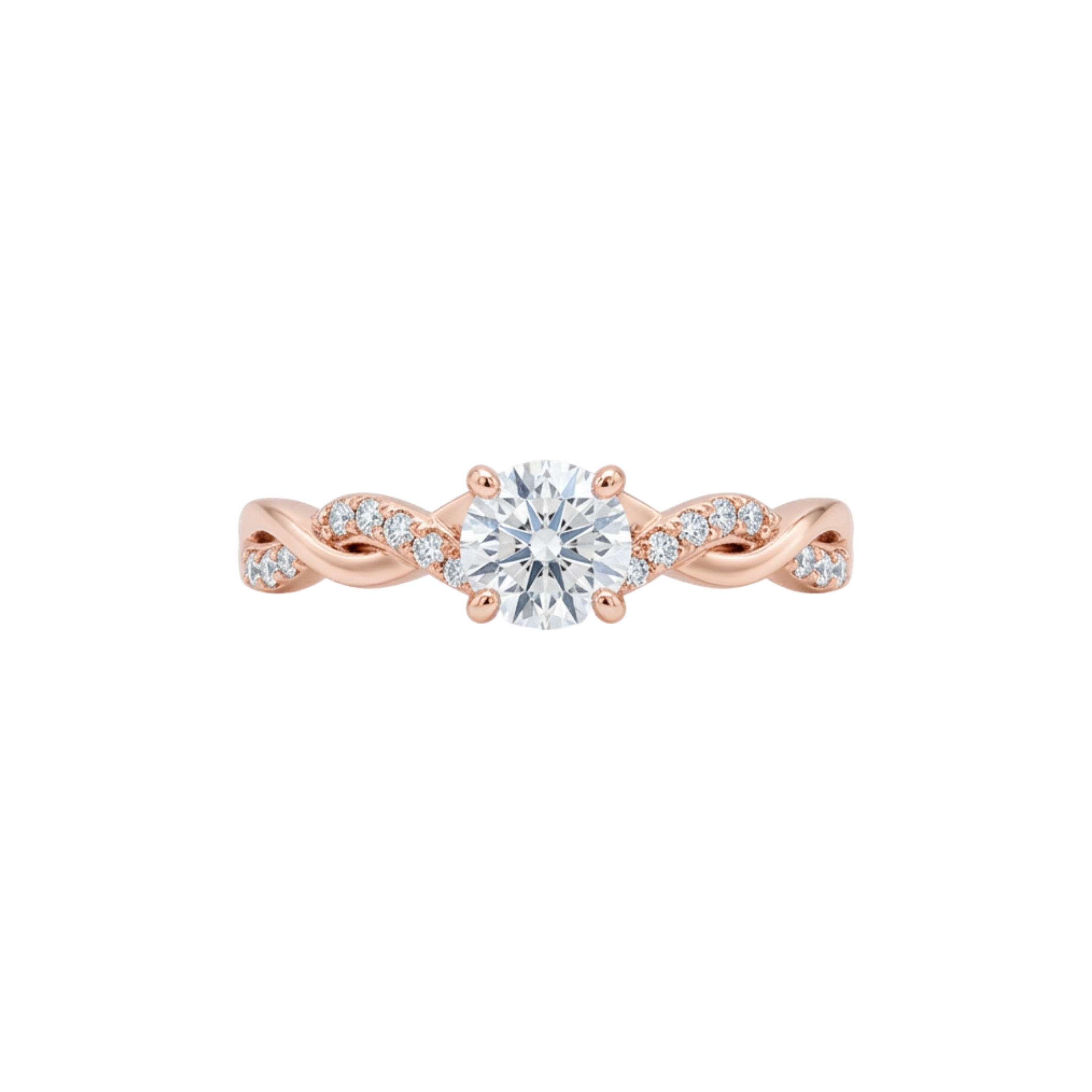 Ella 18ct Rose Gold Round Diamond Engagement Ring with Twist Diamond Shoulders (Size O)