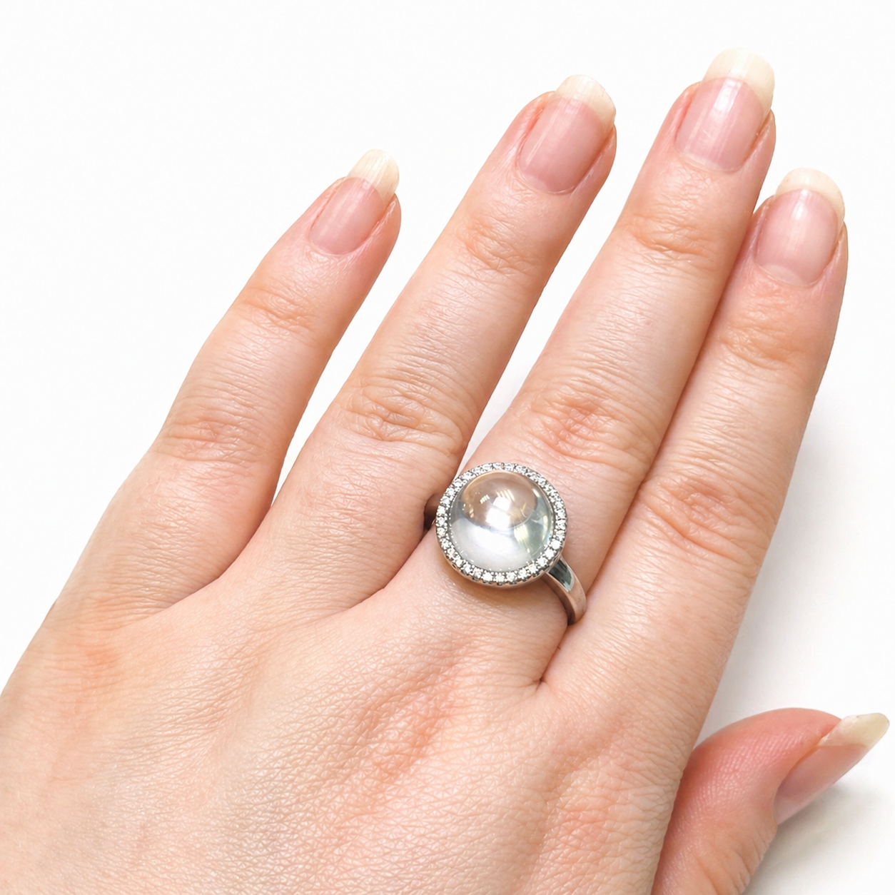 Esmeralda Sterling Silver Crystal Ball Ring (Size R)