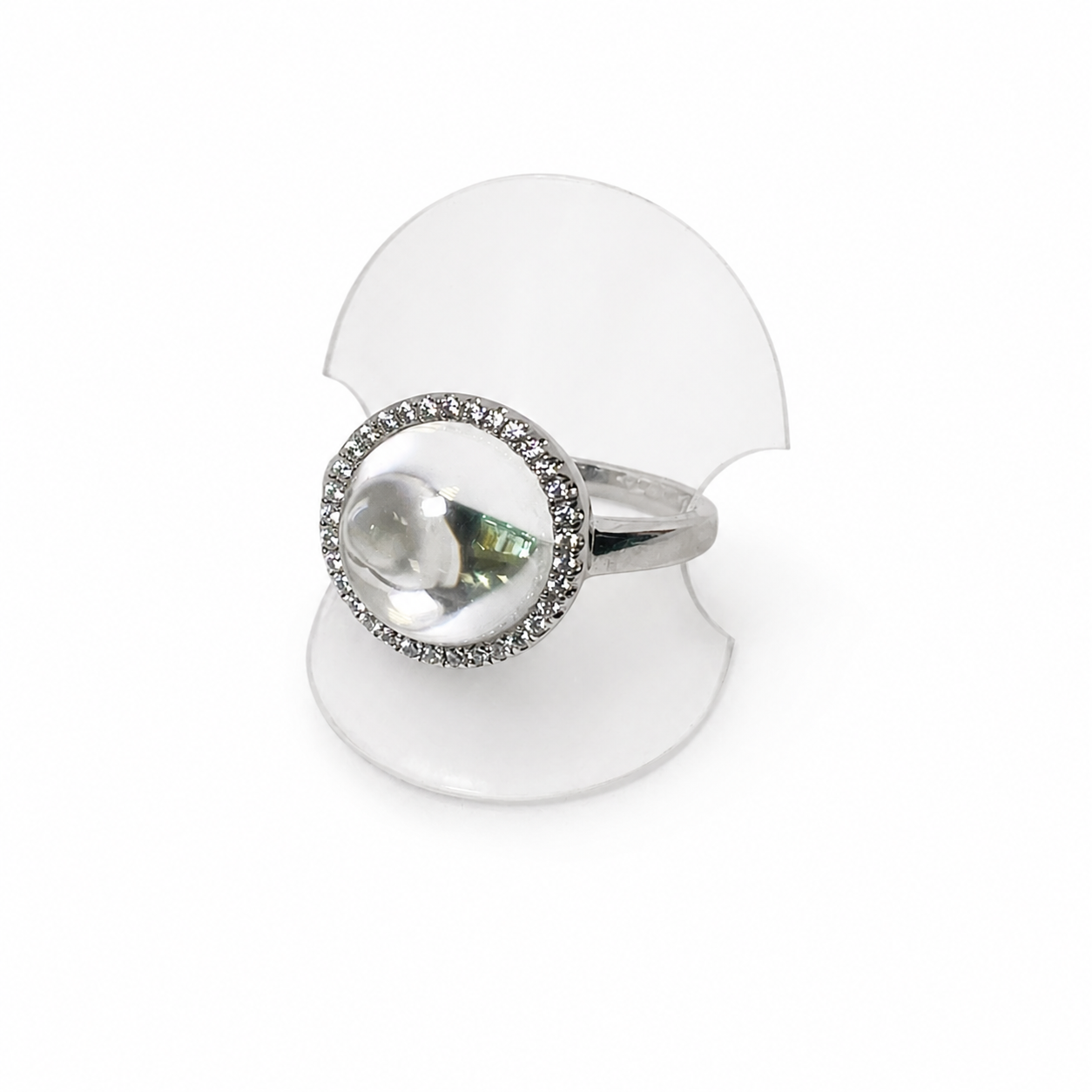 Esmeralda Sterling Silver Crystal Ball Ring (Size R)