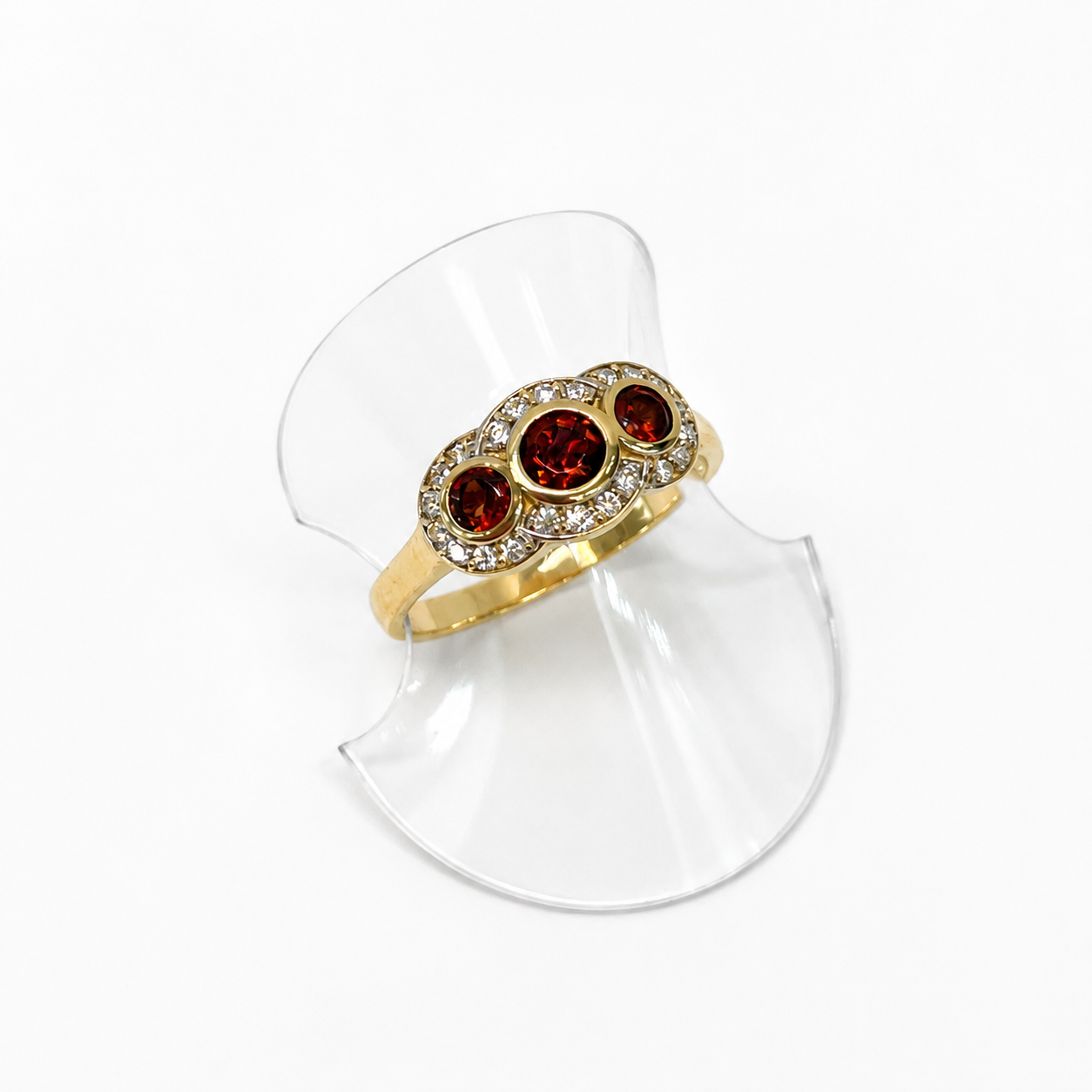 Vivien Diamond Halo Garnet Trilogy 9ct Gold Ring (Size N)