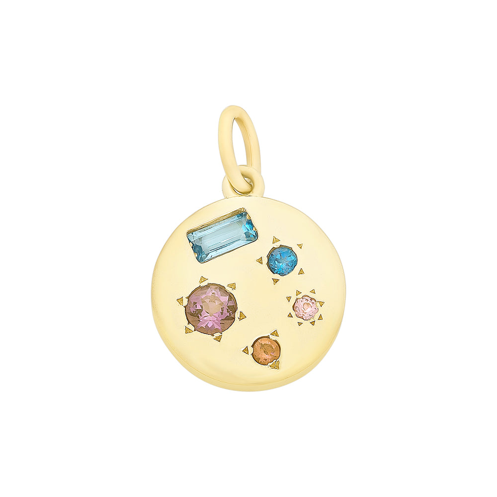 Giselle Blue Topaz, Amethyst, Pink Tourmaline & Created Pink Sapphire 9ct Gold Pendant Necklace