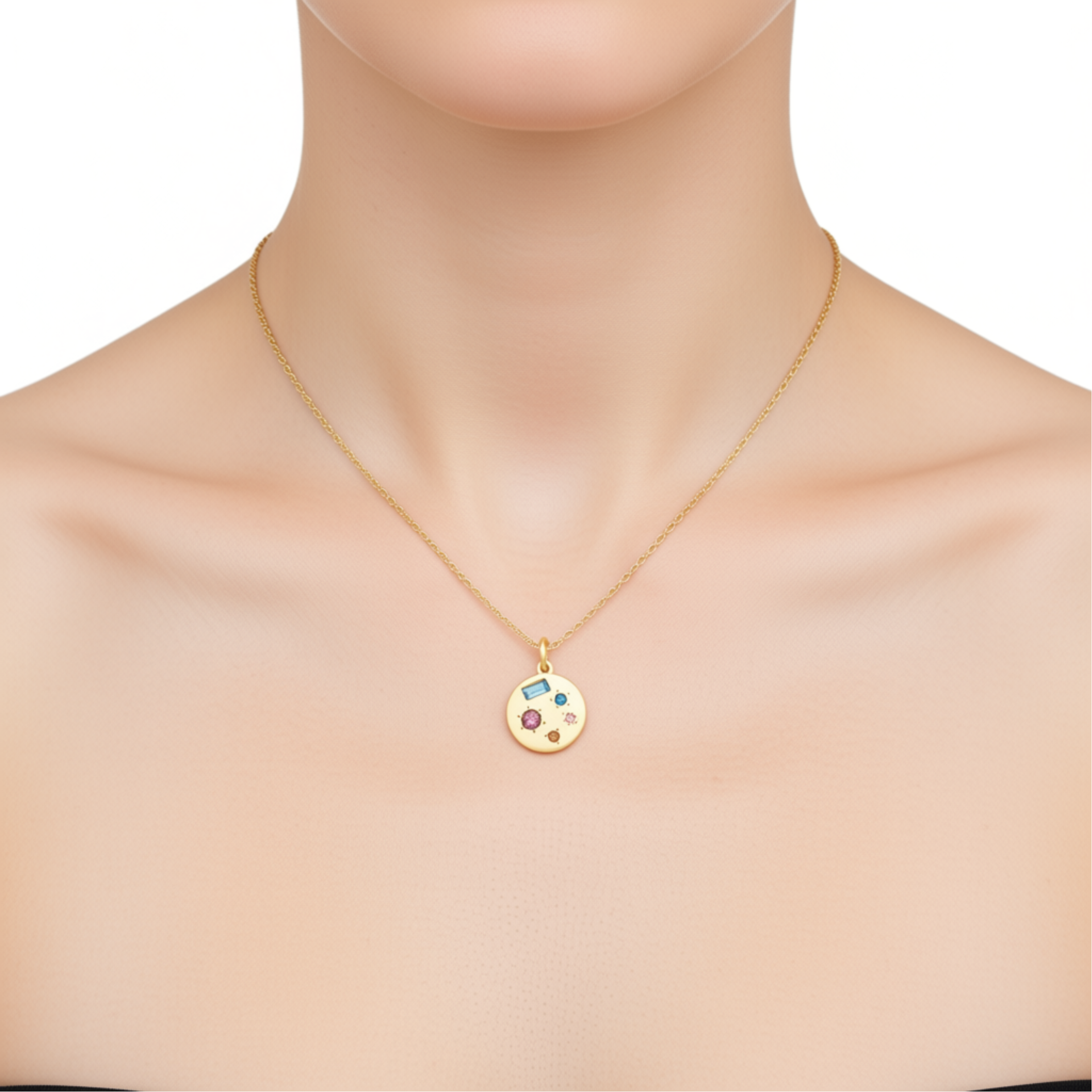 Giselle Blue Topaz, Amethyst, Pink Tourmaline & Created Pink Sapphire 9ct Gold Pendant Necklace