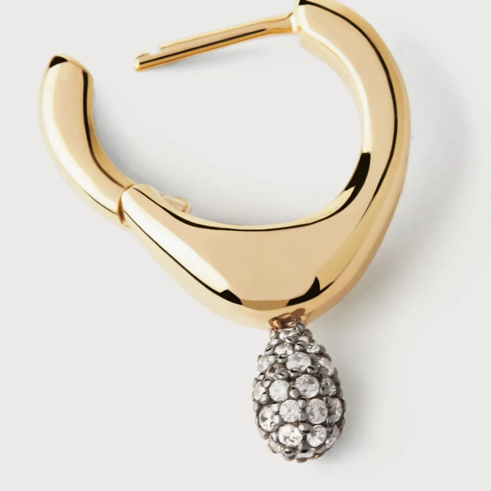 Gold Plated Pave Lava Single Hoop Earring