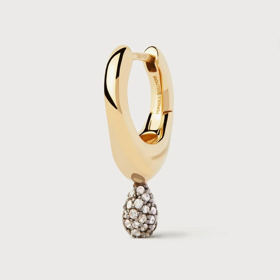 Gold Plated Pave Lava Single Hoop Earring