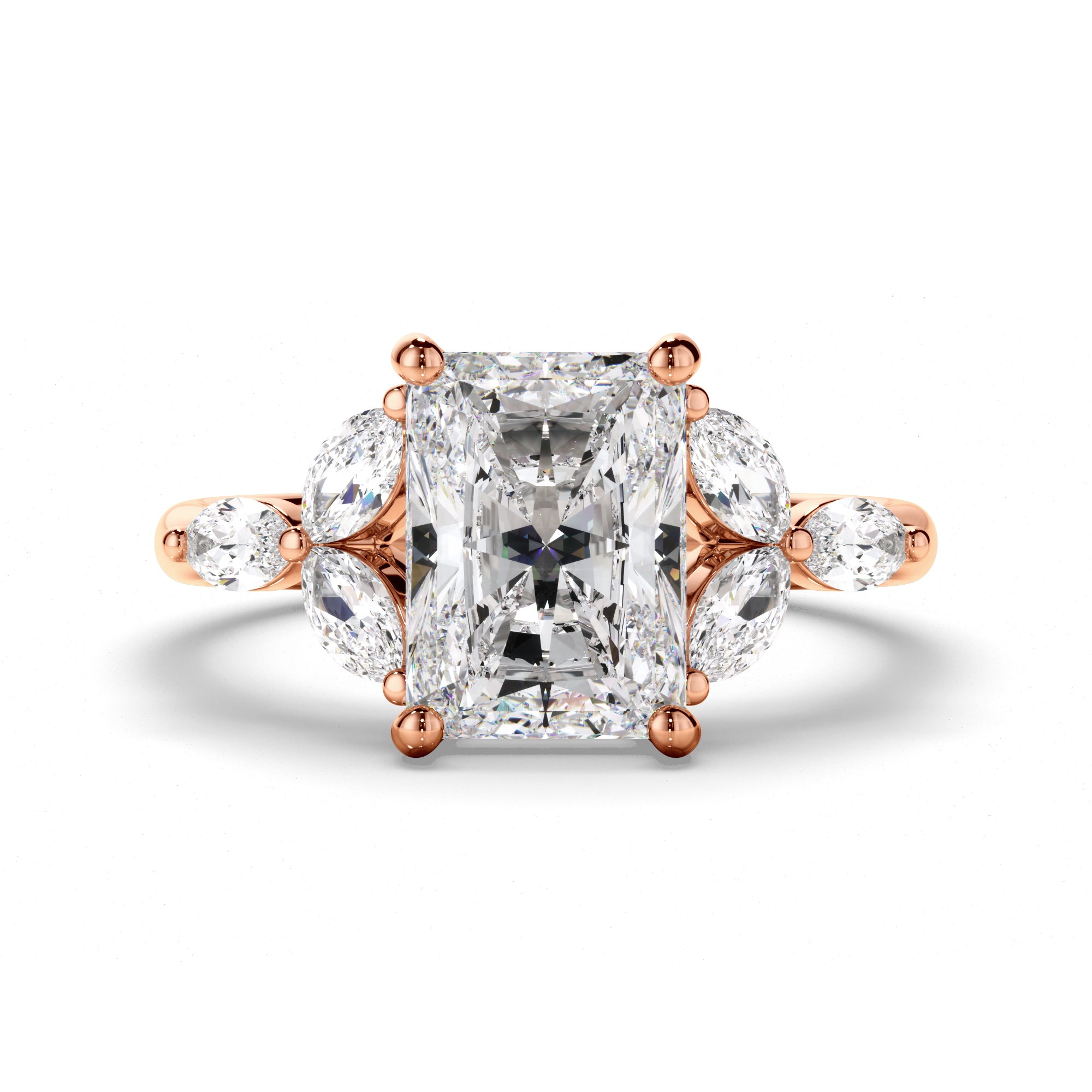 Gaia - Radiant Cut Diamond Engagement Ring with Cluster Shoulders