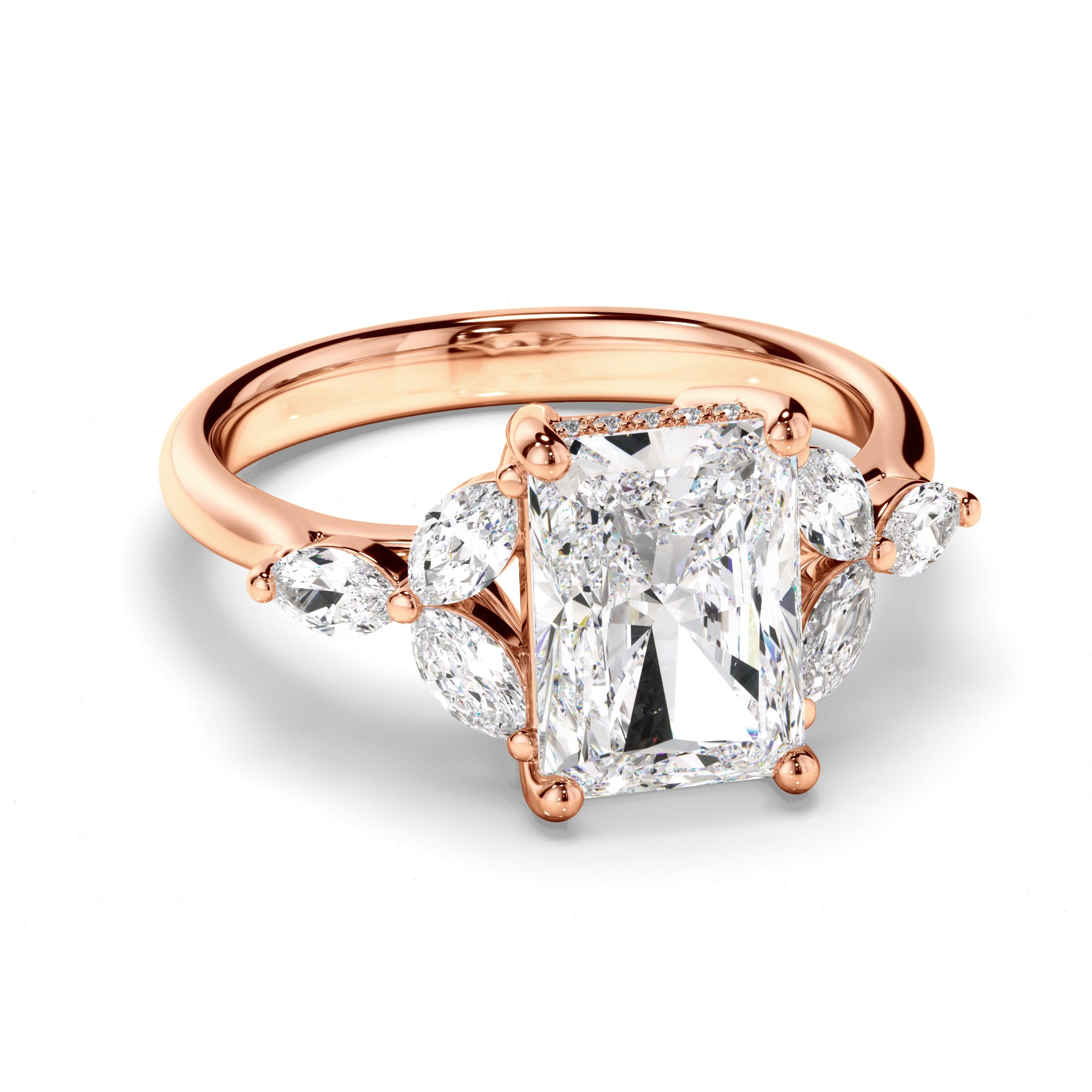 Gaia - Radiant Cut Diamond Engagement Ring with Cluster Shoulders
