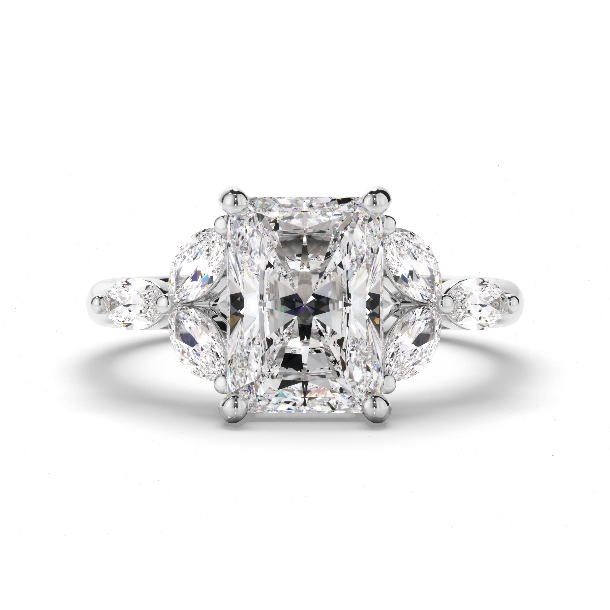 Gaia - Radiant Cut Diamond Engagement Ring with Cluster Shoulders