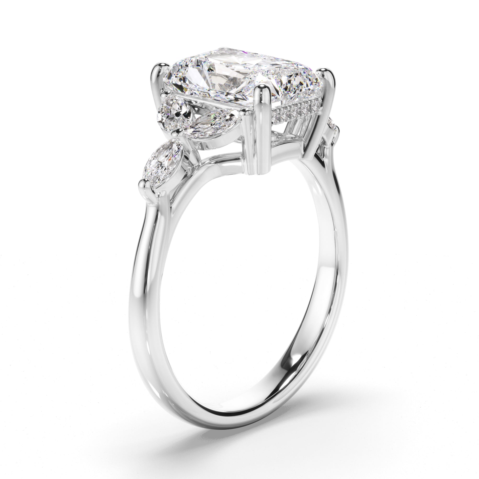 Gaia - Radiant Cut Diamond Engagement Ring with Cluster Shoulders