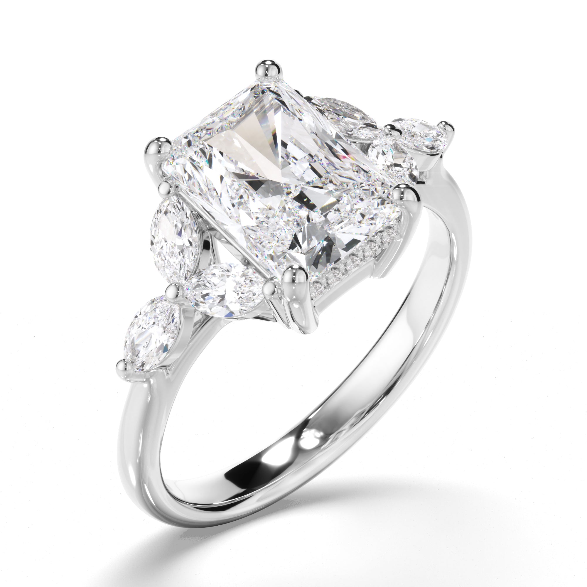 Gaia - Radiant Cut Diamond Engagement Ring with Cluster Shoulders