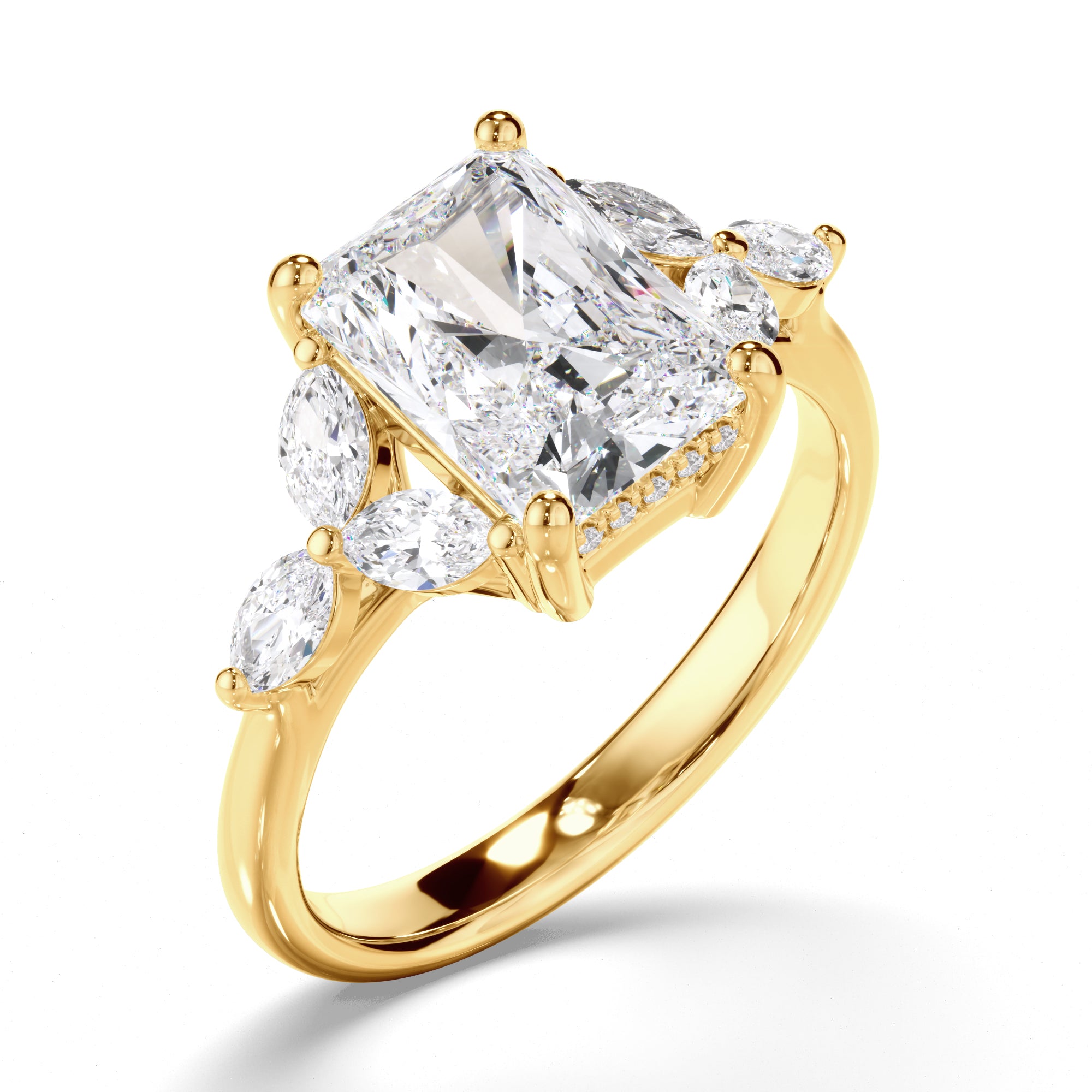 Gaia - Radiant Cut Diamond Engagement Ring with Cluster Shoulders