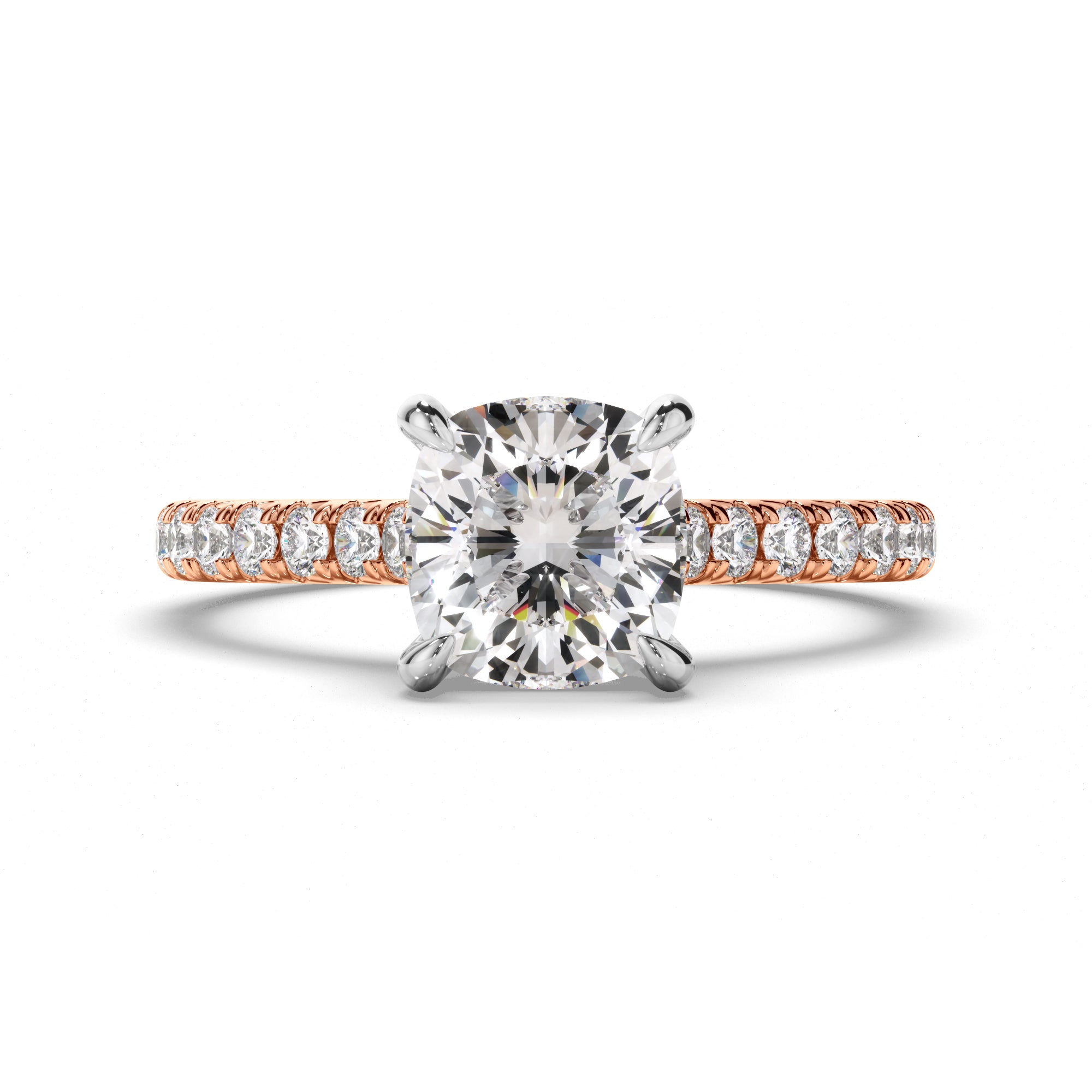 Calista - Cushion Cut Diamond Solitaire Engagement Ring With Diamond Sides