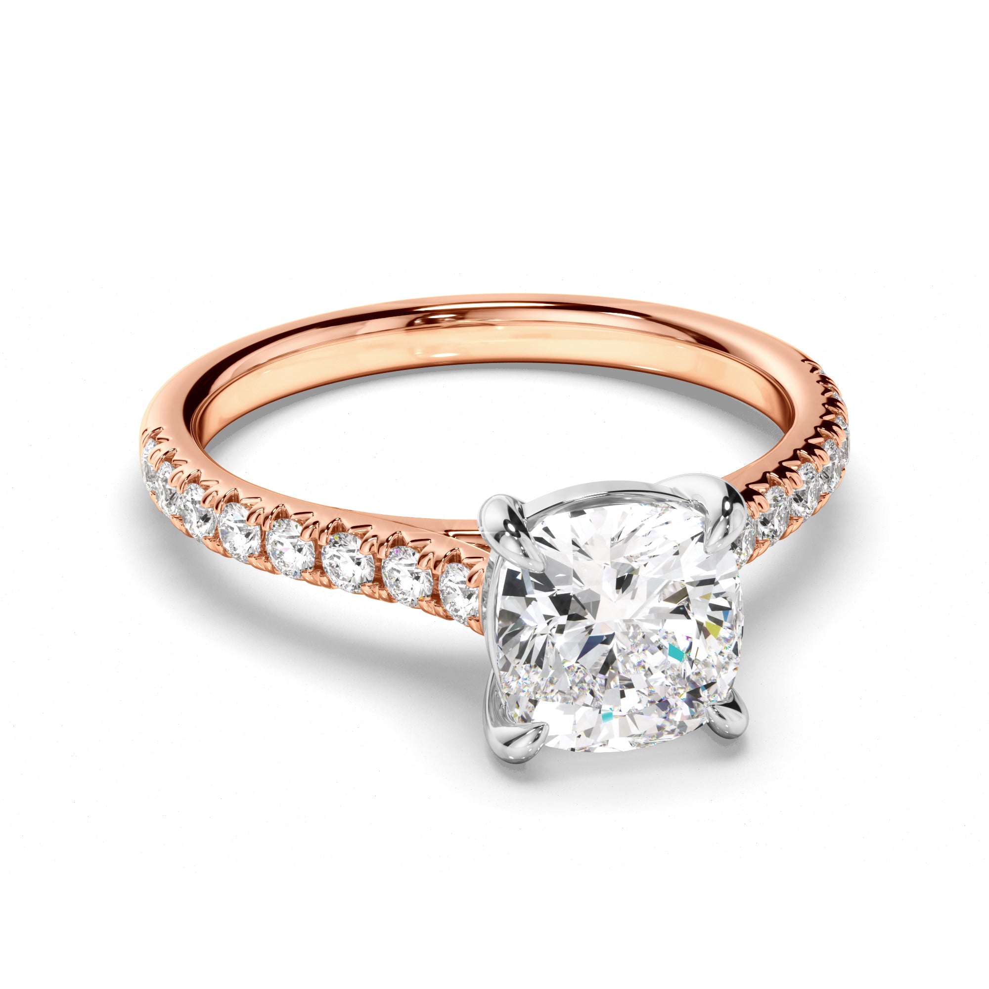 Calista - Cushion Cut Diamond Solitaire Engagement Ring With Diamond Sides