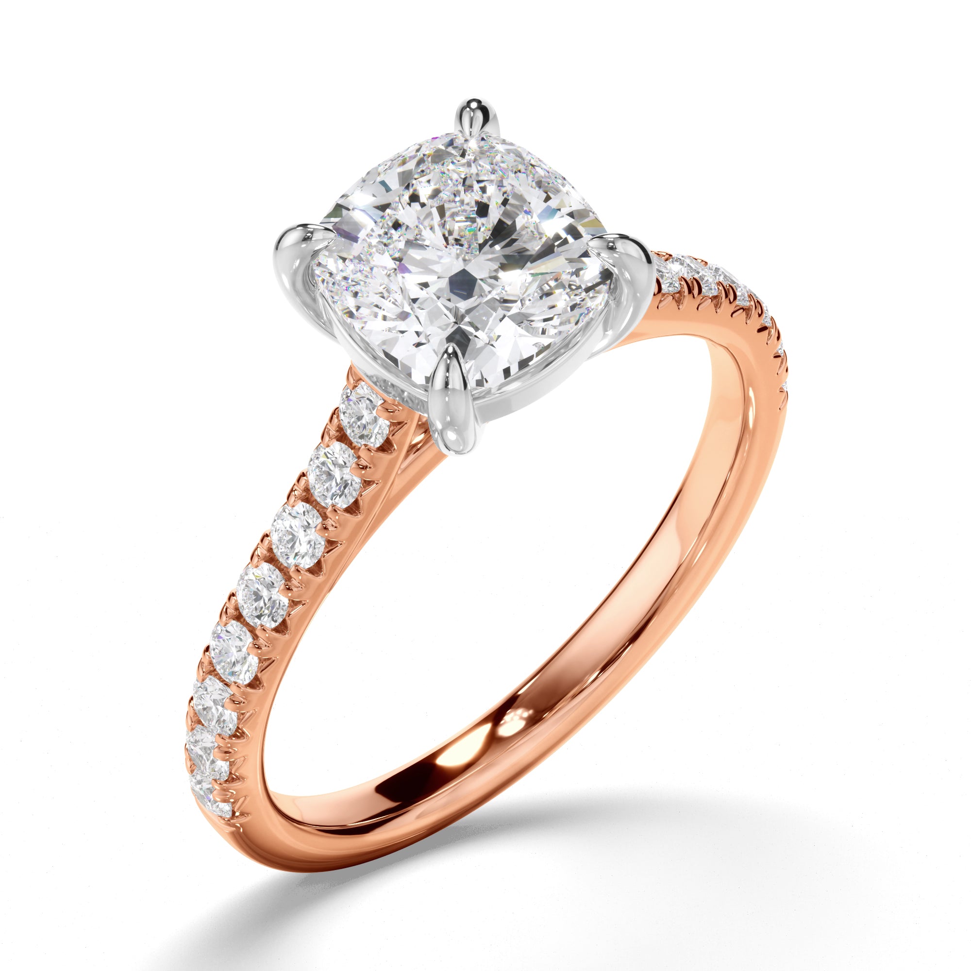 Calista - Cushion Cut Diamond Solitaire Engagement Ring With Diamond Sides