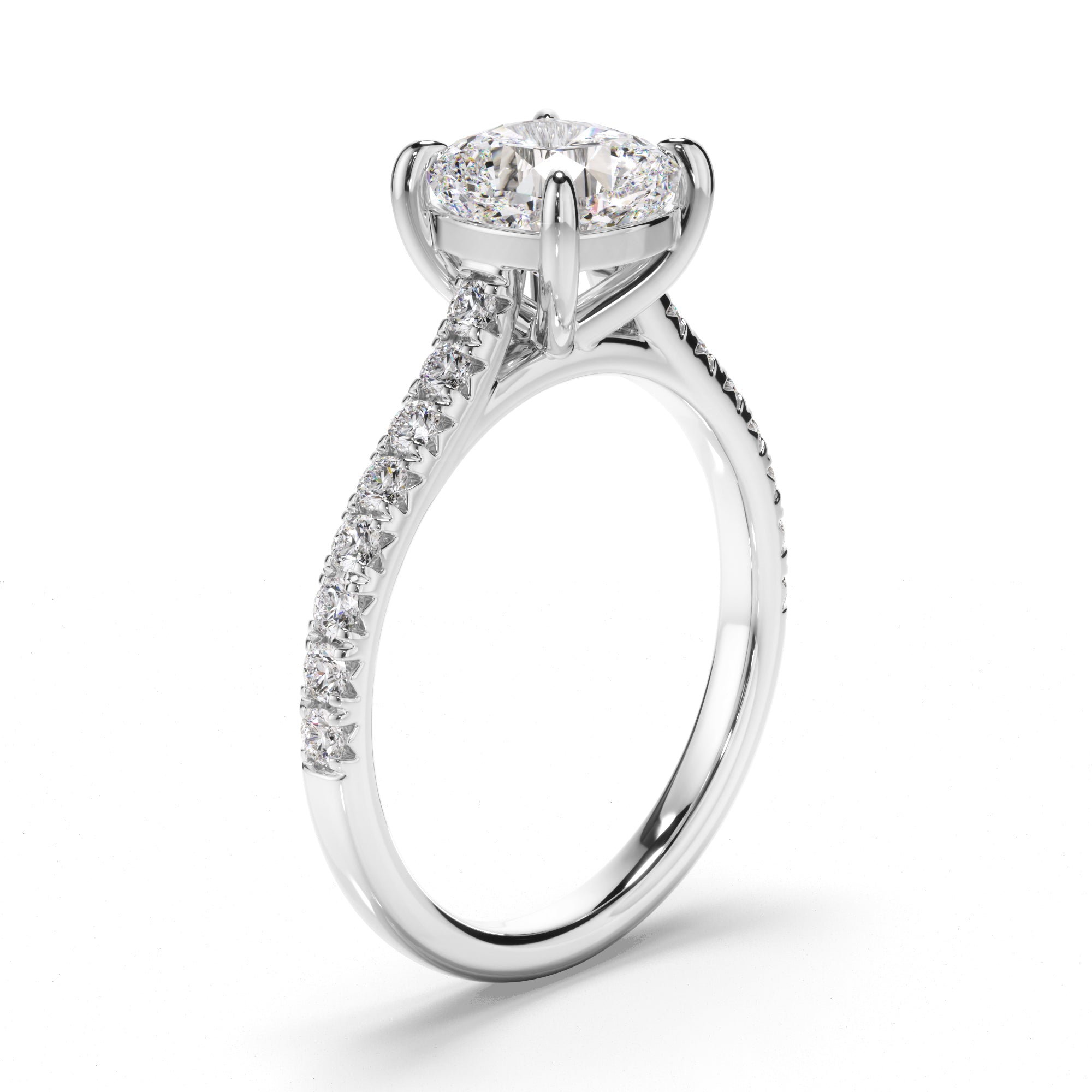 Calista - Cushion Cut Diamond Solitaire Engagement Ring With Diamond Sides