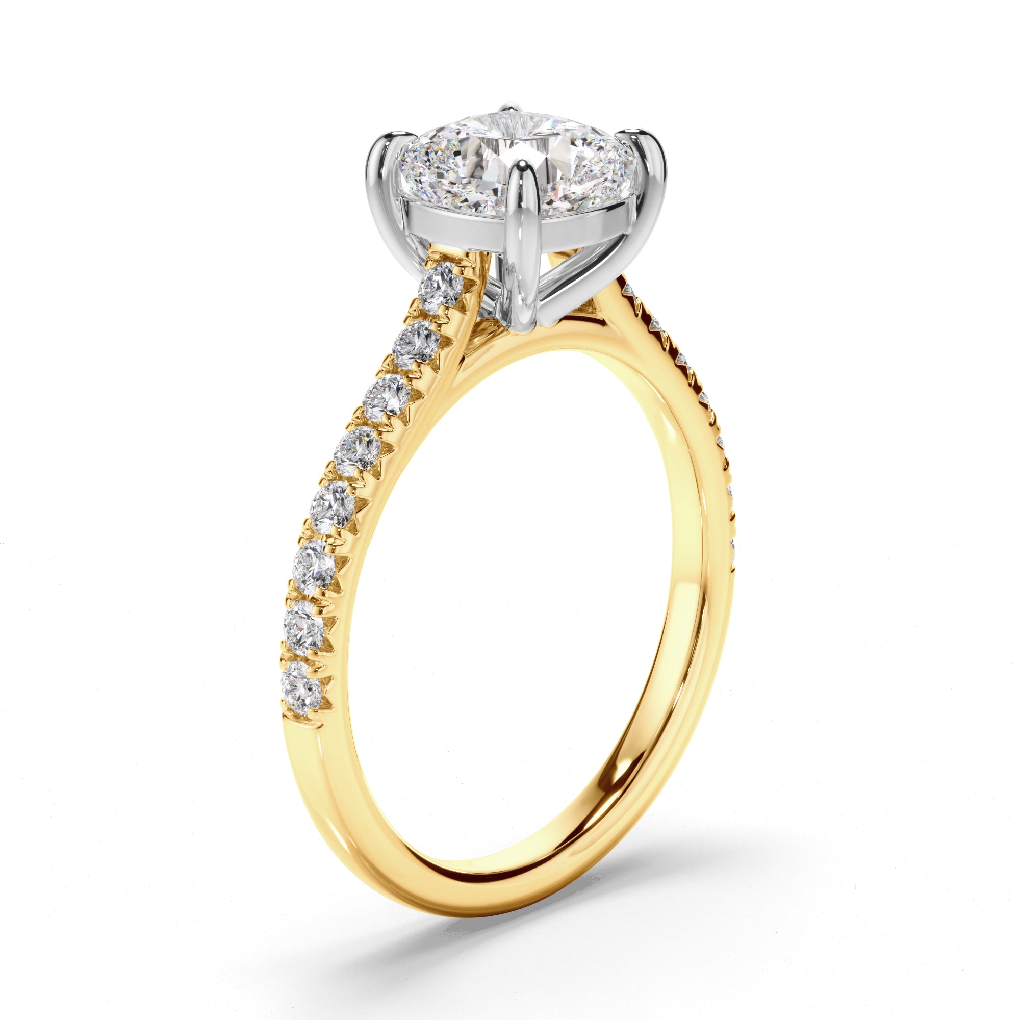 Calista - Cushion Cut Diamond Solitaire Engagement Ring With Diamond Sides