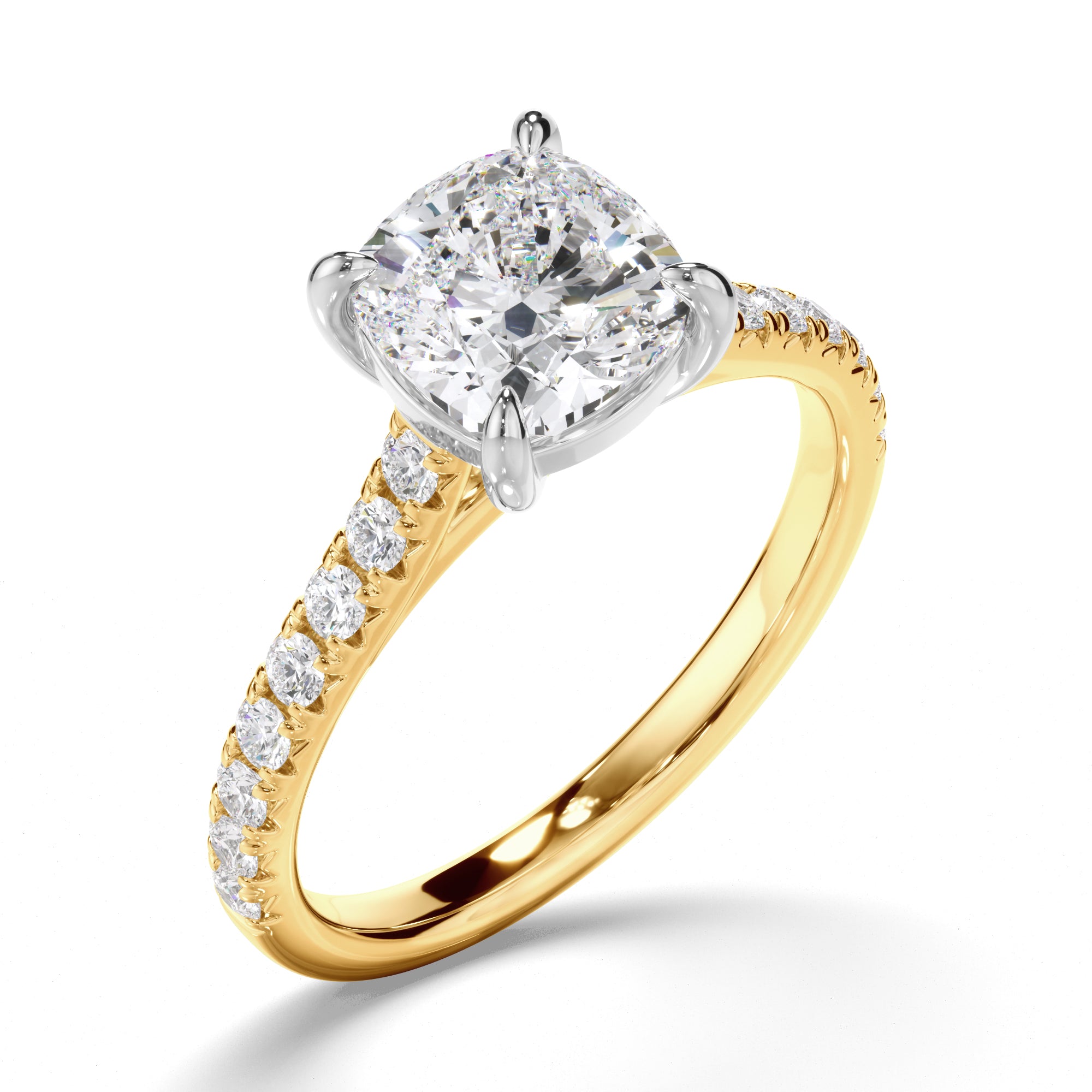 Calista - Cushion Cut Diamond Solitaire Engagement Ring With Diamond Sides