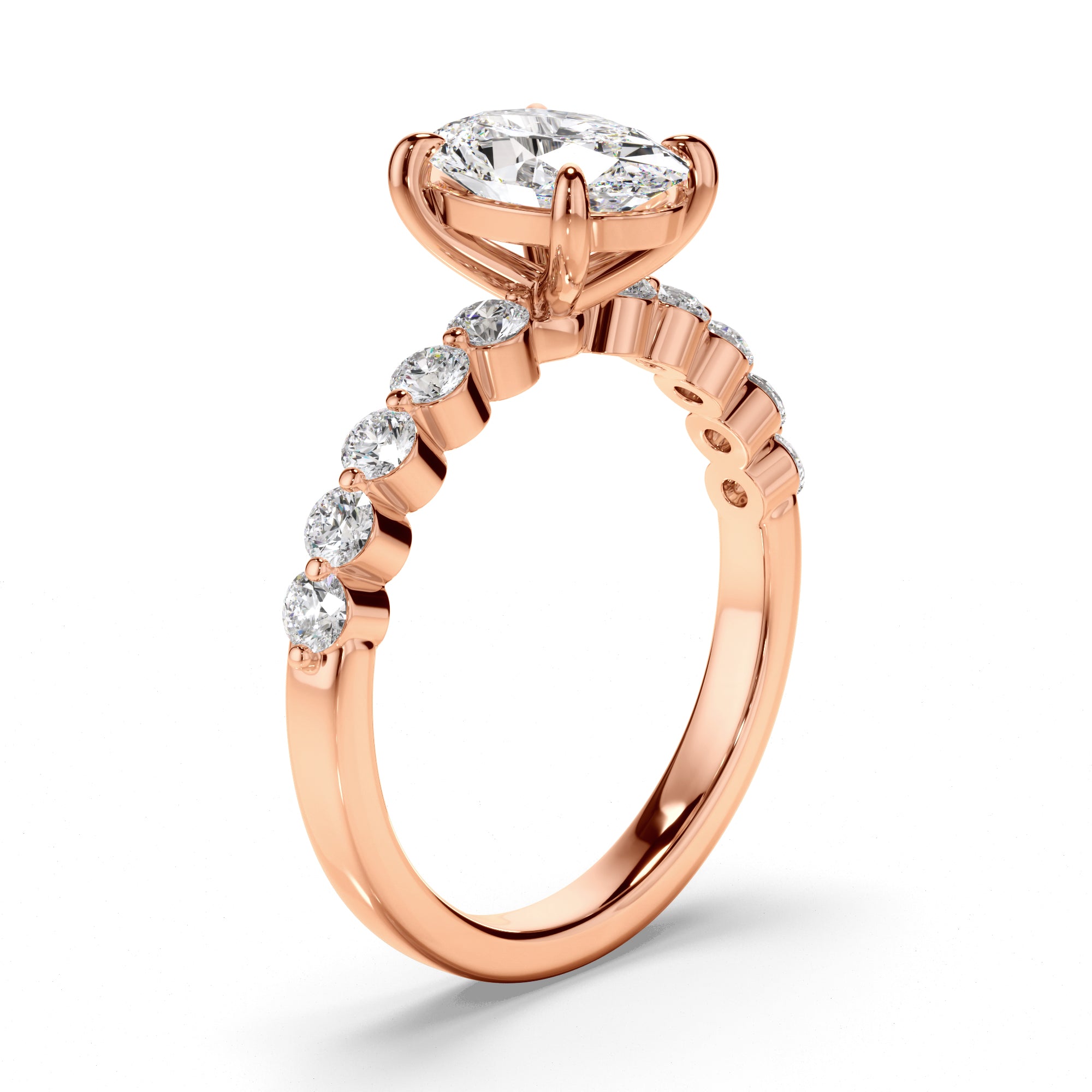 Hera - Oval Cut Diamond Engagement Ring with Diamond Sides
