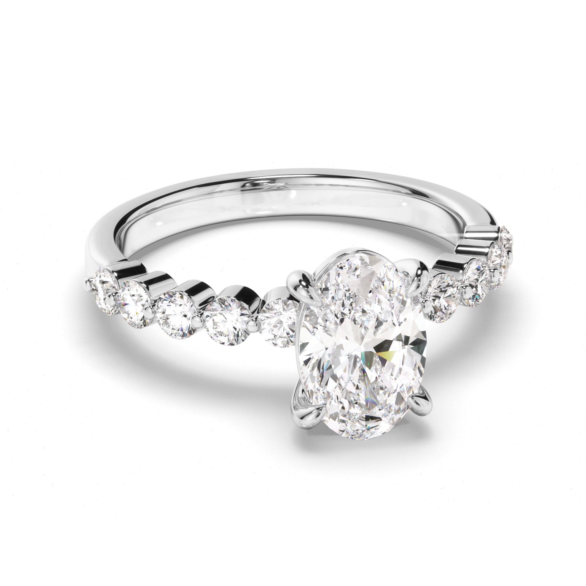 Hera - Oval Cut Diamond Engagement Ring with Diamond Sides