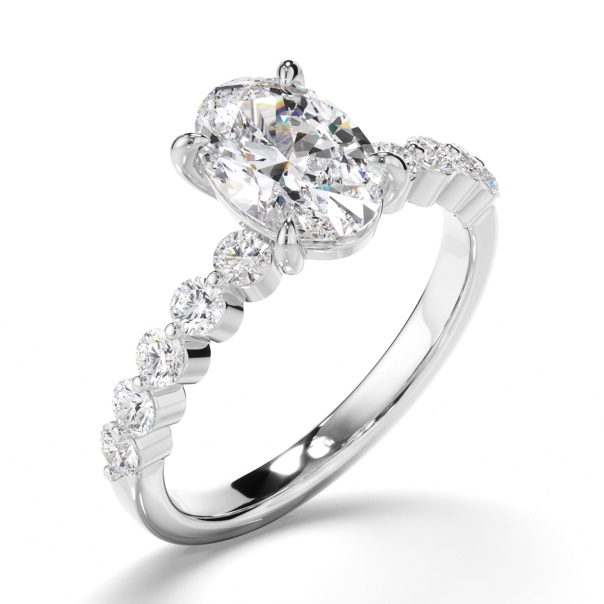 Hera - Oval Cut Diamond Engagement Ring with Diamond Sides